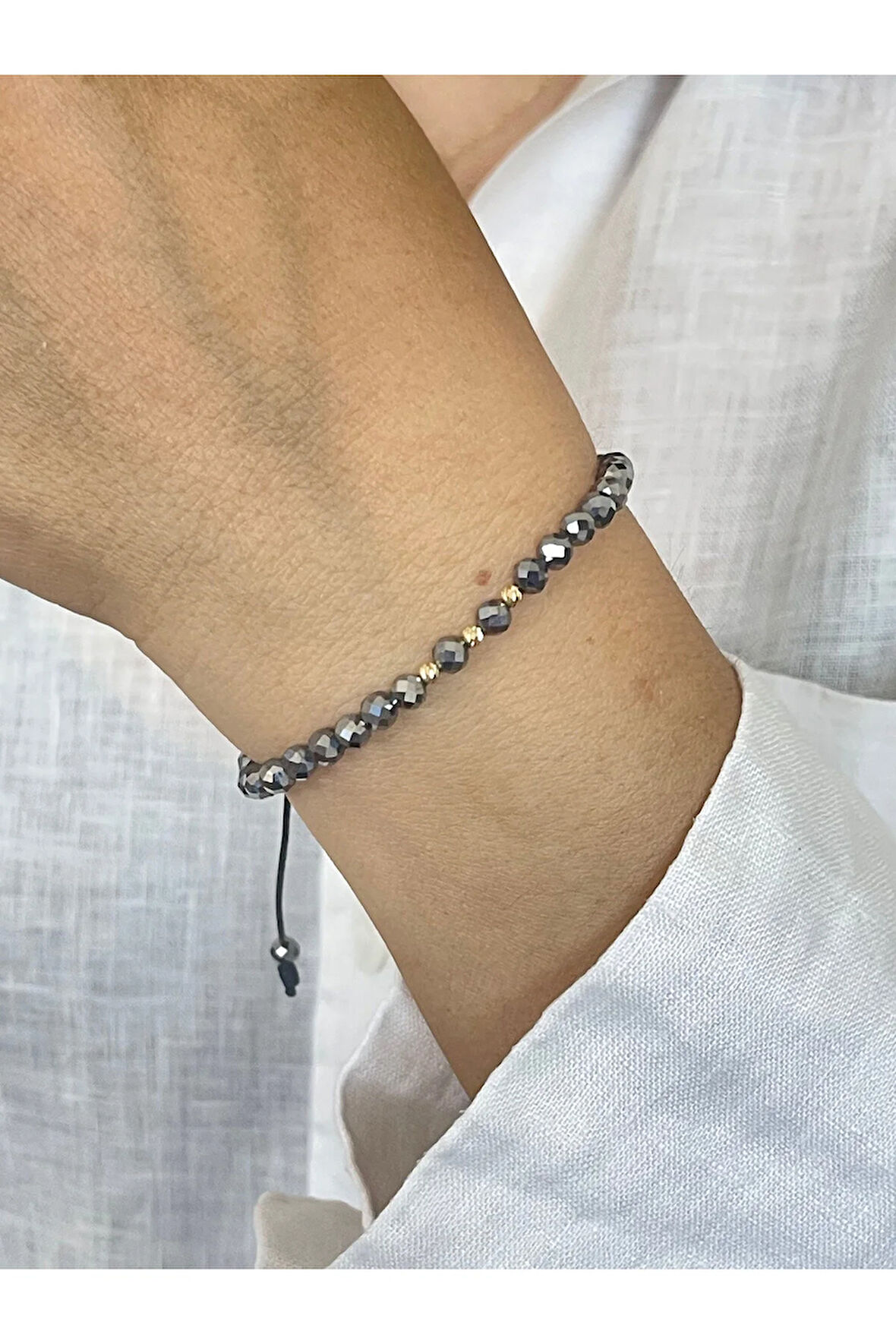 14 Ayar Altın Dorika Detaylı TeraHertz Taşlı Unisex Altın Bileklik