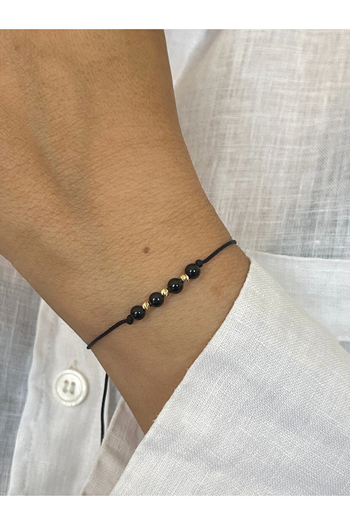 14 Ayar Altın 3 Dorika Detaylı Doğal Onix Taşlı Unisex Altın Bileklik