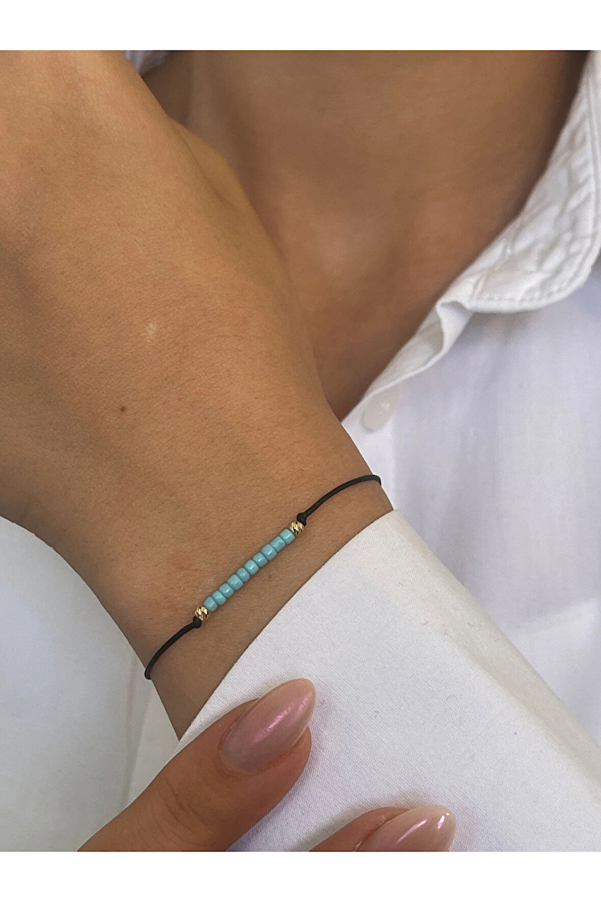 14 Ayar Altın Mavi Boncuklu Altın Dorikalı Zarif Altın Bileklik