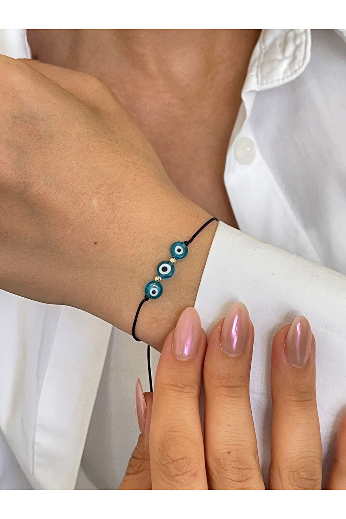 14 Ayar Altın Nazar Boncuklu Altın Dorikalı Altın Şans Bilekliği