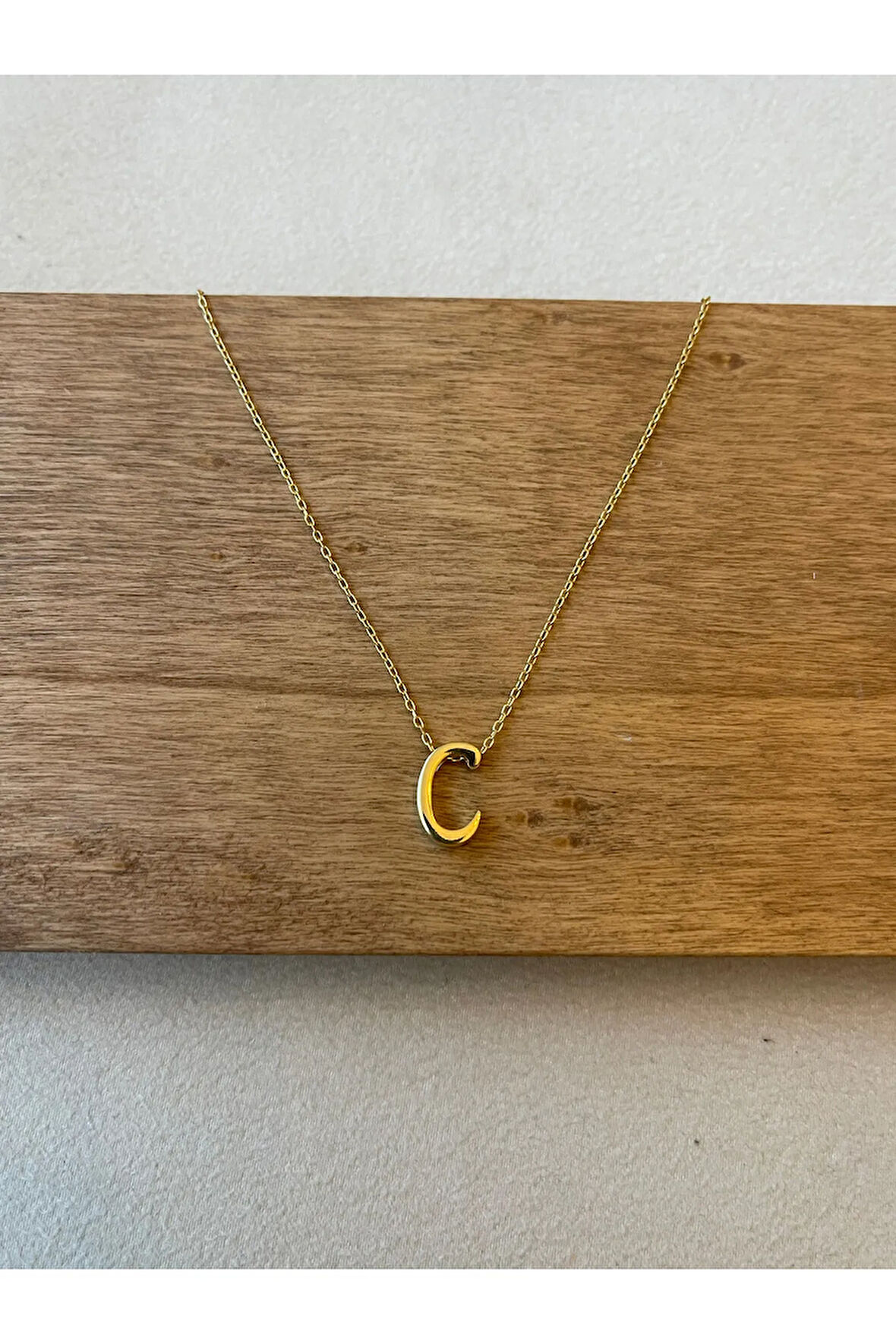 925 Ayar Gümüş Gold Renk N Harfi Kolye Harfli Kolye 45cm