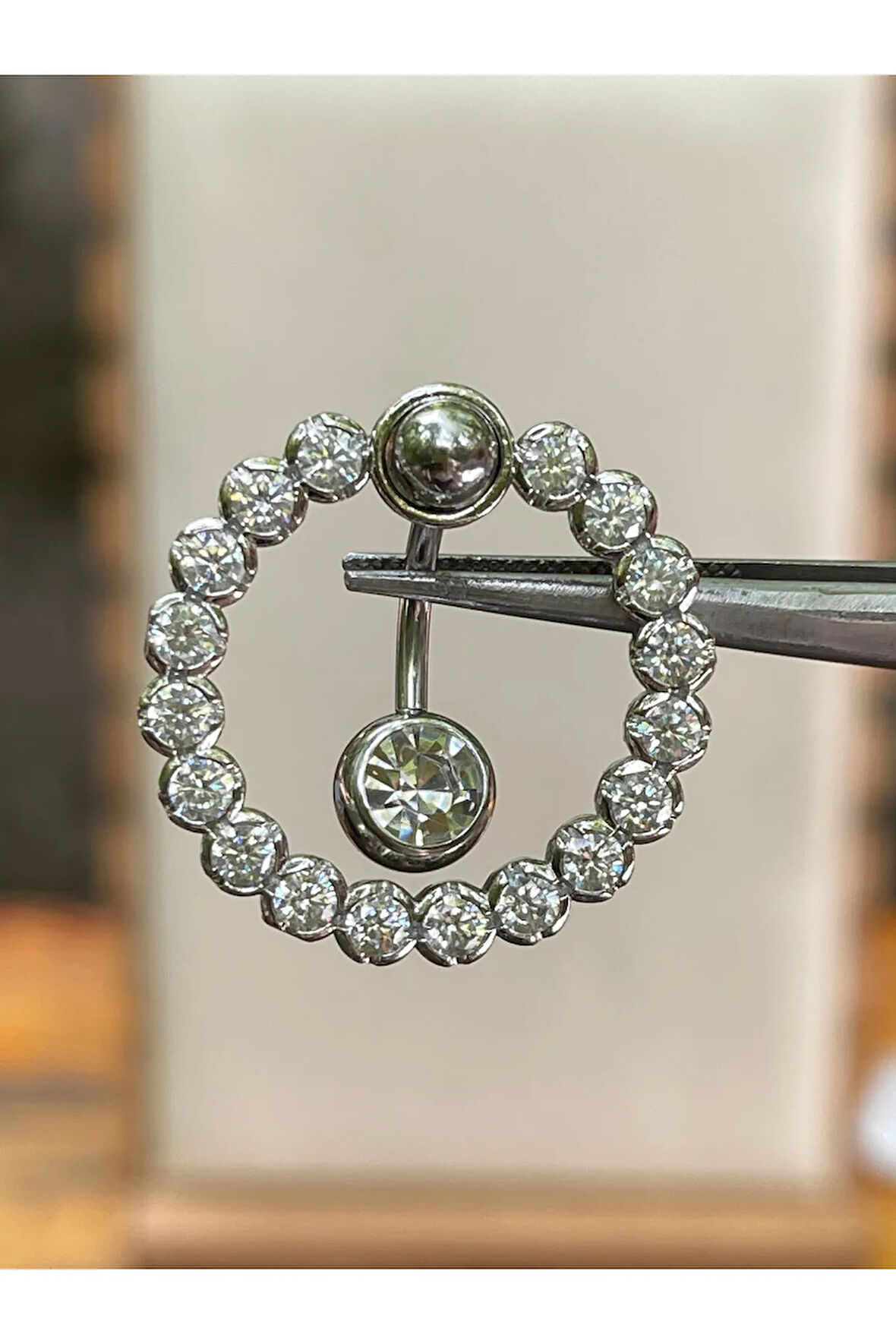 316 L Cerrahi Çelik Pırlanta Kesim Zirkon Taşlı Göbek Piercingi