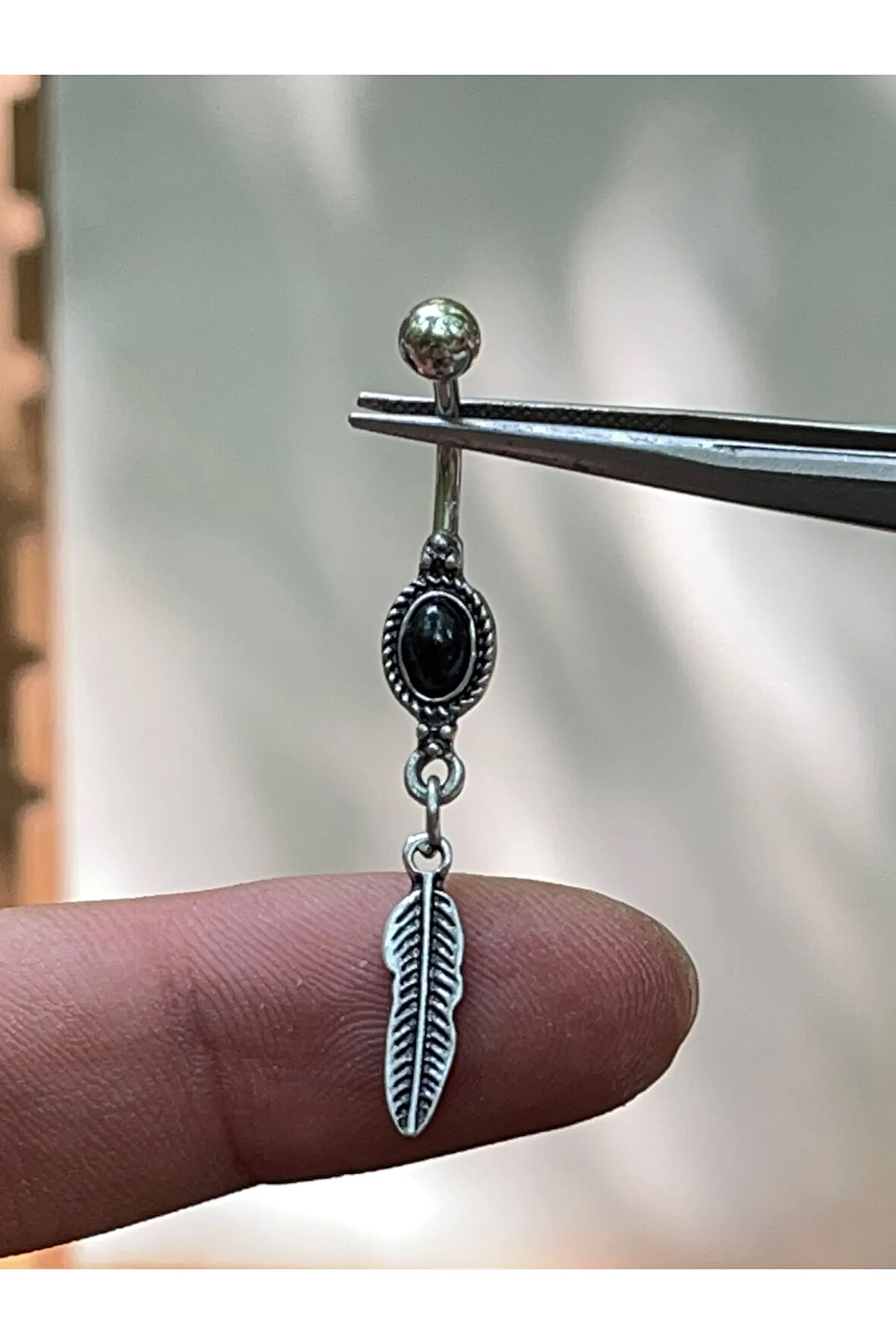 316 L Cerrahi Çelik Tek Yaprak Sallantılı Etnik Model Göbek Piercingi