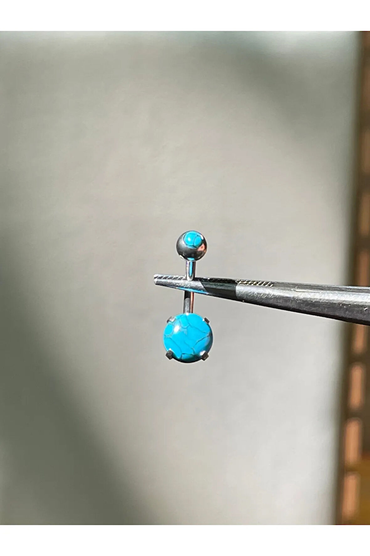 316 L Cerrahi Çelik Firuze Taşlı Gümüş Renginde Göbek Piercingi