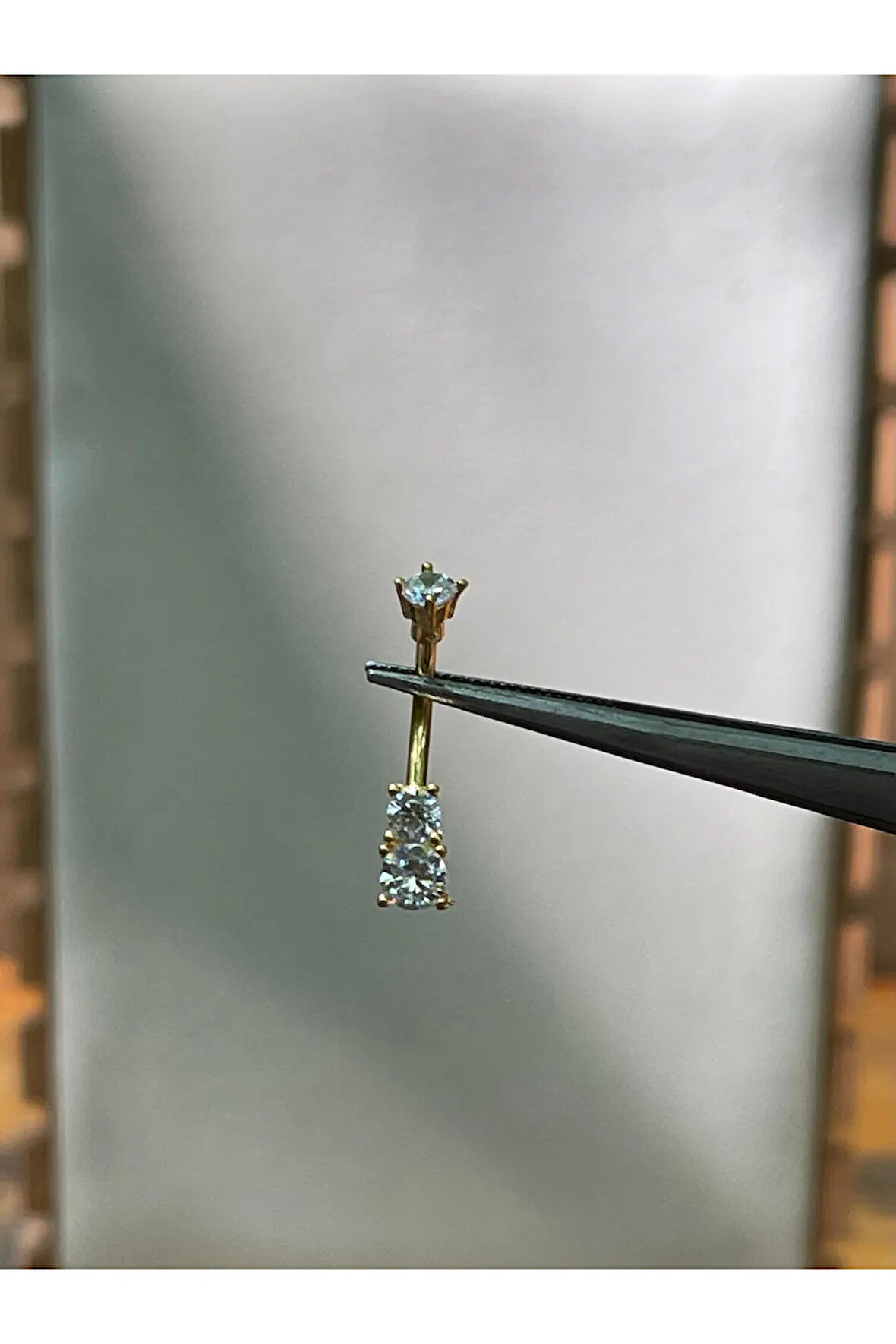 316 L Cerrahi Çelik Çift Zirkon Taşlı Göbek Piercingi