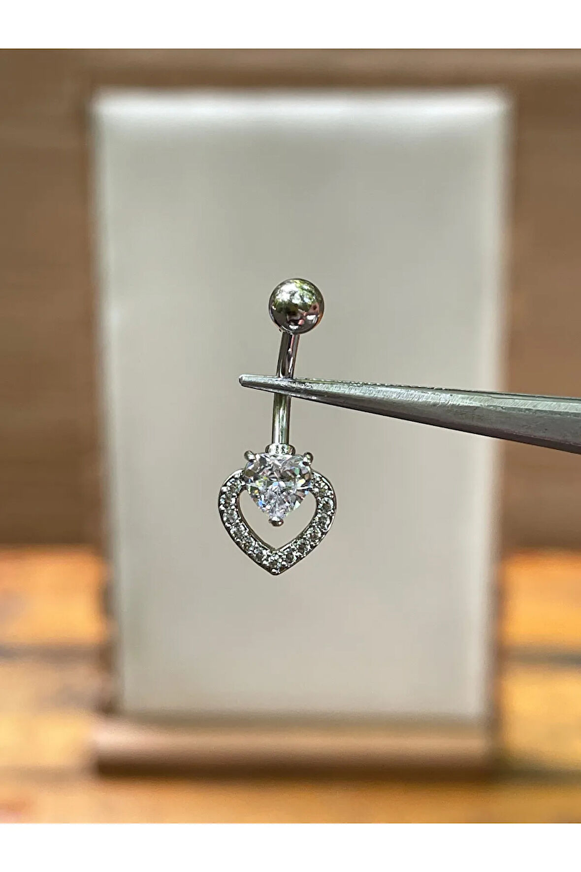 316 L Cerrahi Çelik Kalp Kesim Zirkon Taşlı Kalp Modeli Göbek Piercingi