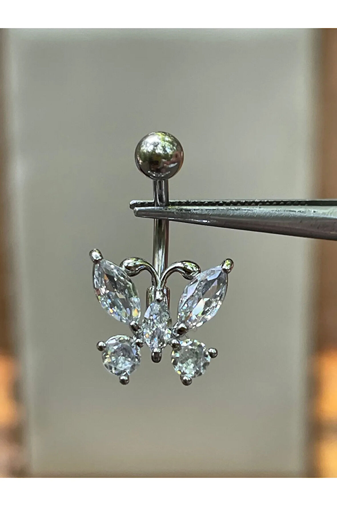316 L Cerrahi Çelik Markiz Kesim Pırlanta Modeli Kelebek Göbek Piercingi
