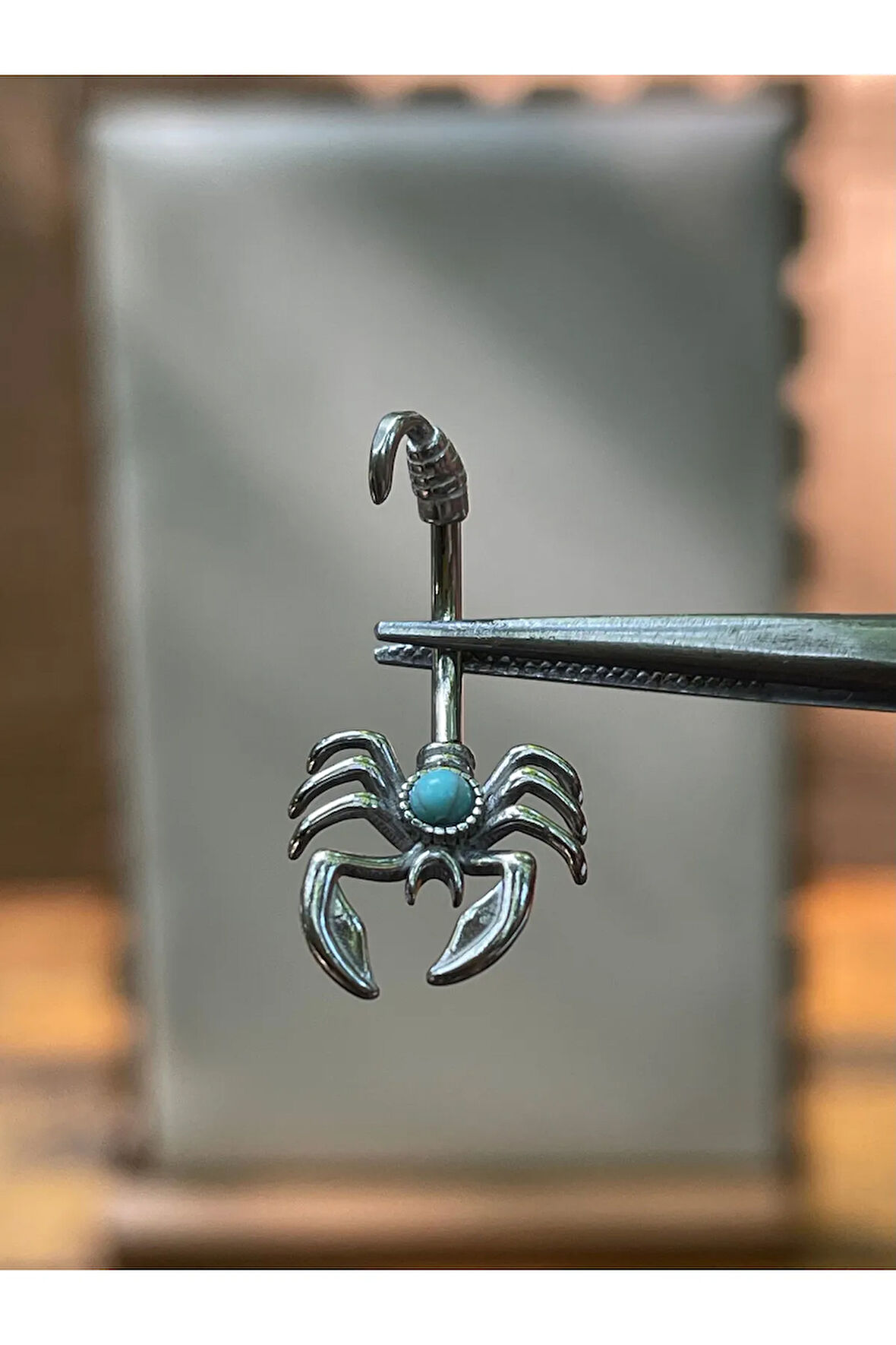 316 L Cerrahi Çelik Firuze Taşlı Akprek Modeli Göbek Piercingi