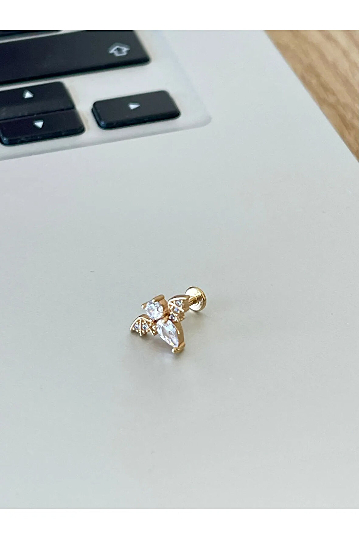 316 L Cerrahi Çelik Zirkon Taşlı Yarasa Modeli Dudak Helix Tragus Kıkırdak Piercingi