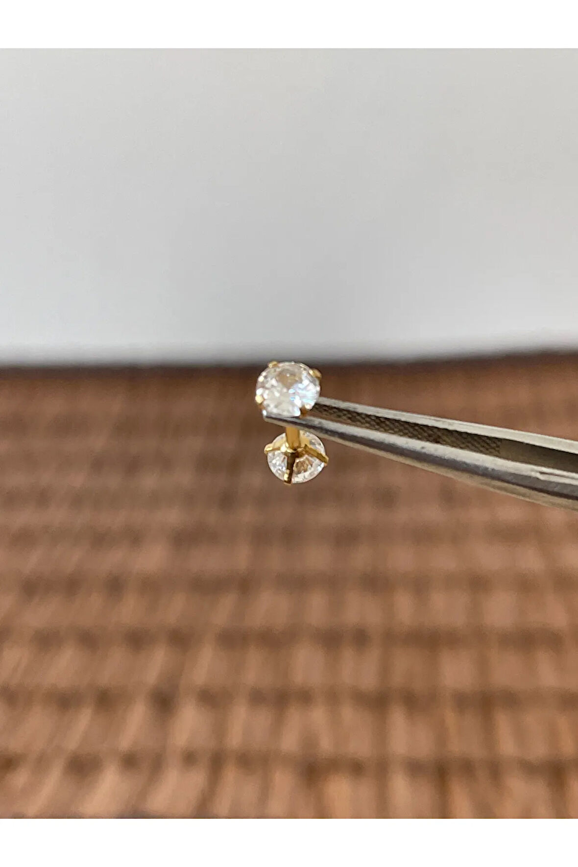 316 L Cerrahi Çelik Çift Taraflı Zirkon Taşlı Dudak Helix Tragus Kıkırdak Piercingi