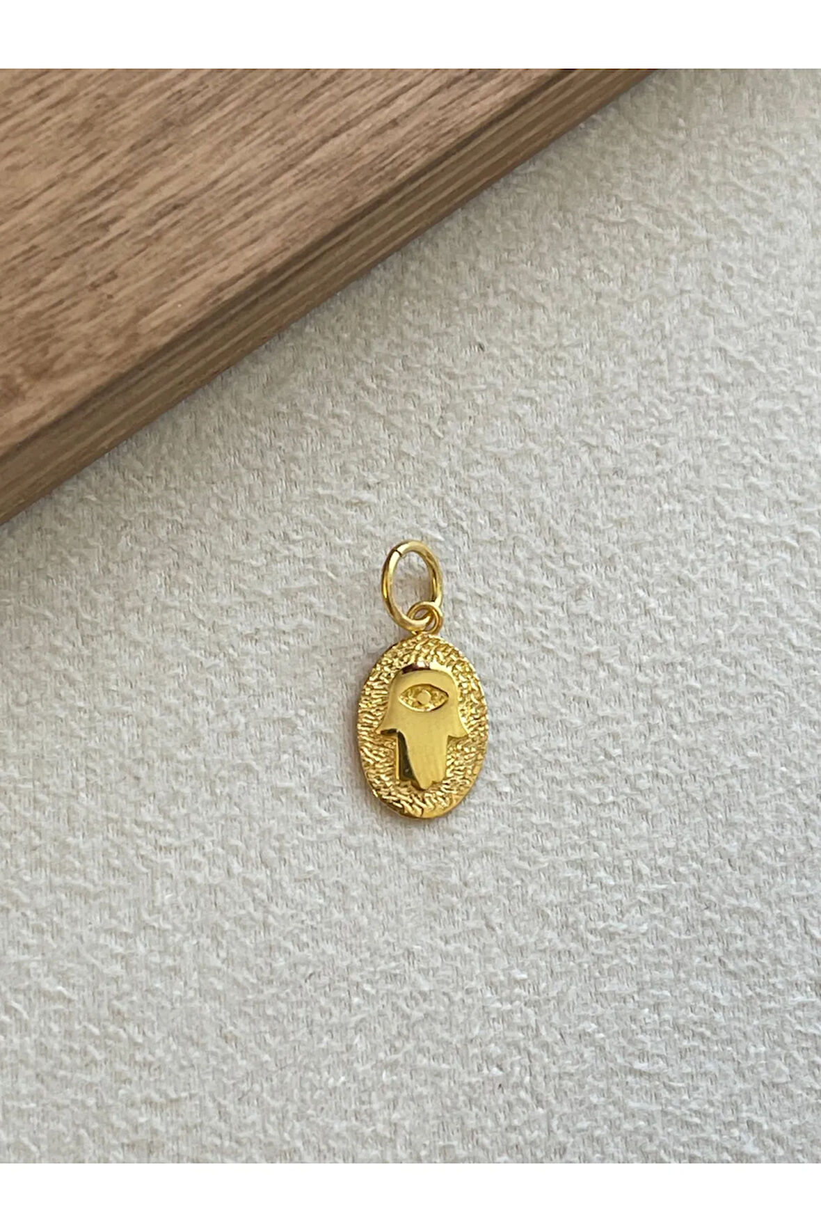 925 Ayar Gümüş Gold Renginde Fatma Ana Eli Gümüş Kolye Ucu