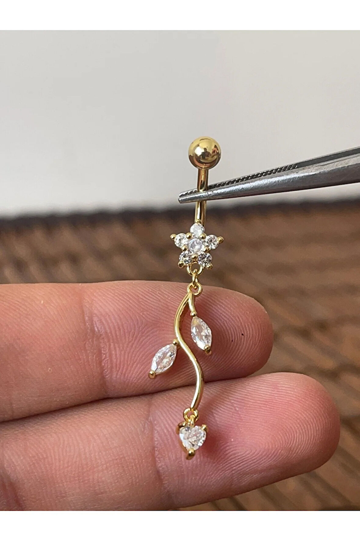 316 L Cerrahi Çelik Anti Alerjik Çiçek Sallantılı Markiz Göbek Piercingi