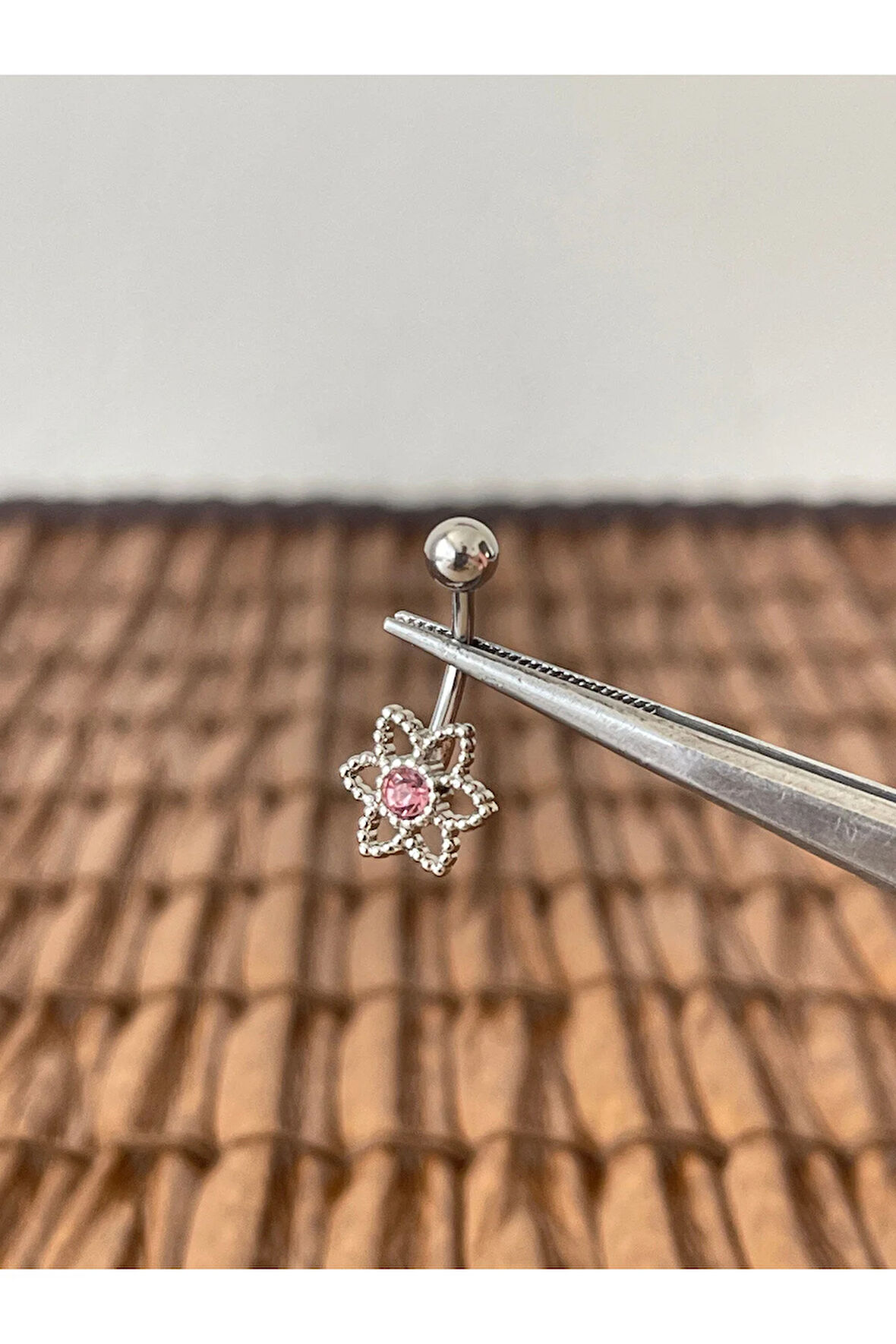 316 L Cerrahi Çelik Anti Alerjik Çiçek Modeli Gümüş Renginde Göbek Piercingi