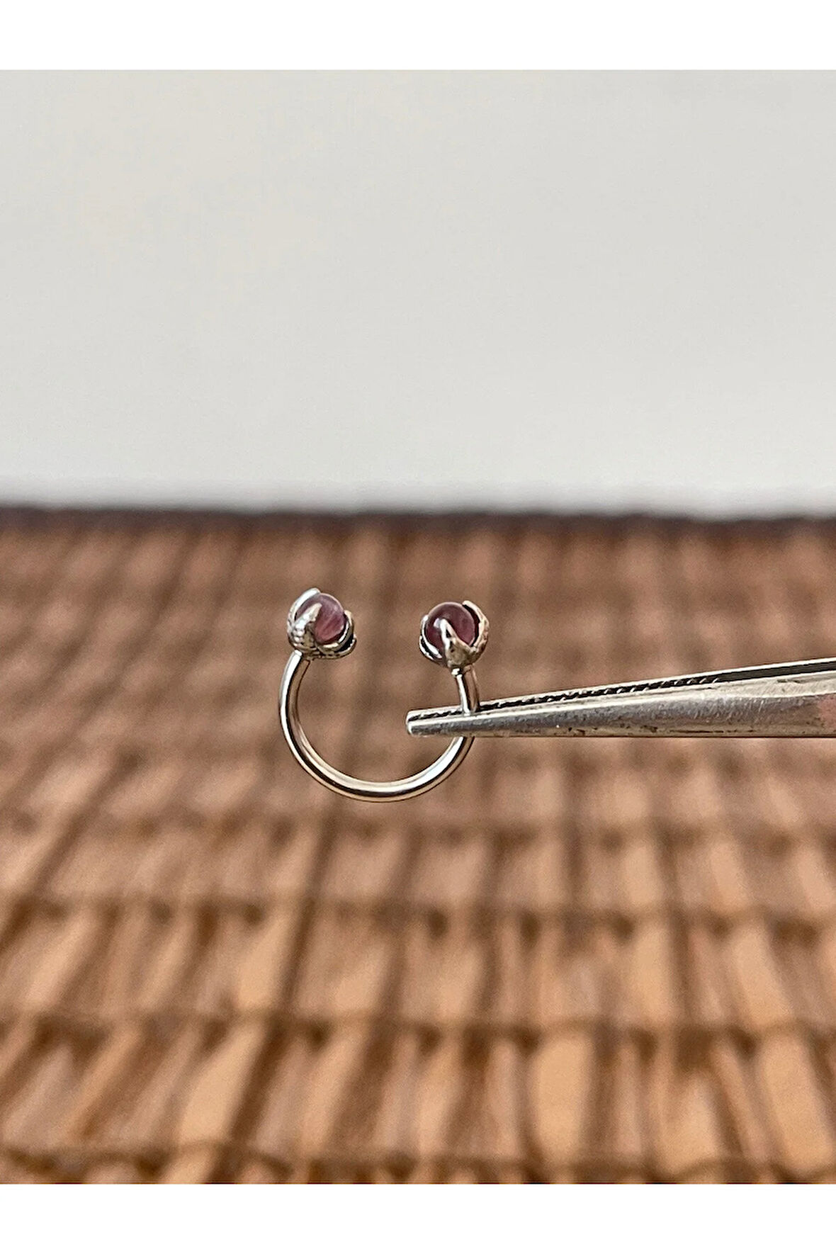 316 L Cerrahi Çelik Anti Alerjik Kaplangözü Doğal Taşlı Peçne Modeli Halka Piercing 10mm x 1,2mm