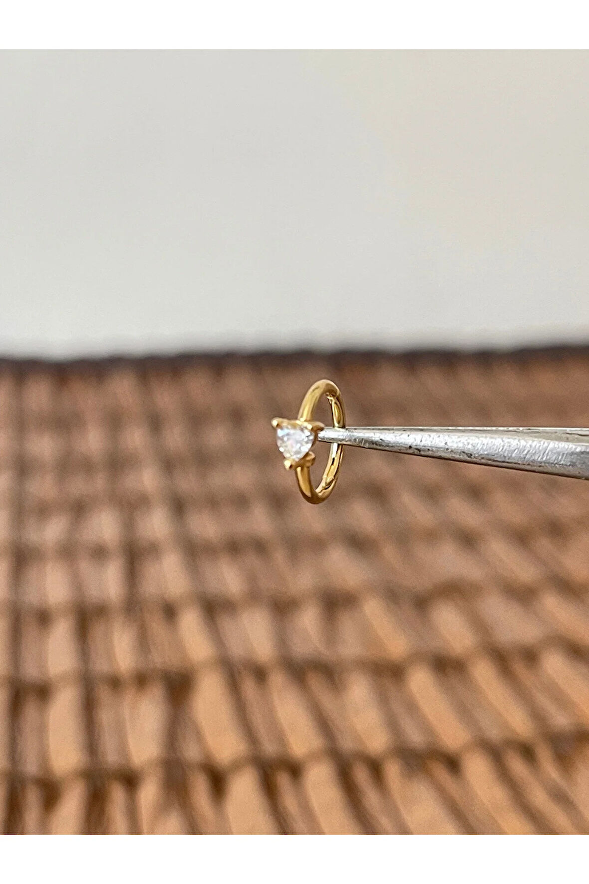 316 L Cerrahi Çelik Kalp Kesim Taşlı Kilitli Halka Piercing 8mm x 1,2 mm