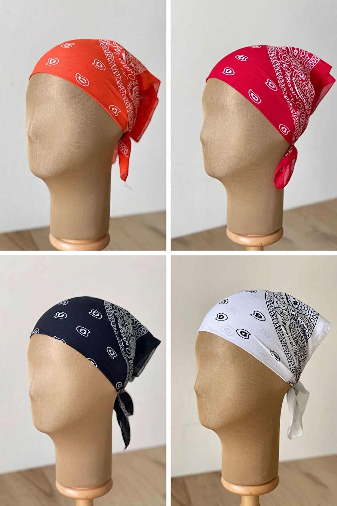 %100 Pamuklu Klasik Desen Unisex 4lü Bandana Seti Renkli Bandana Etnik Desenli A Kalite Bandana