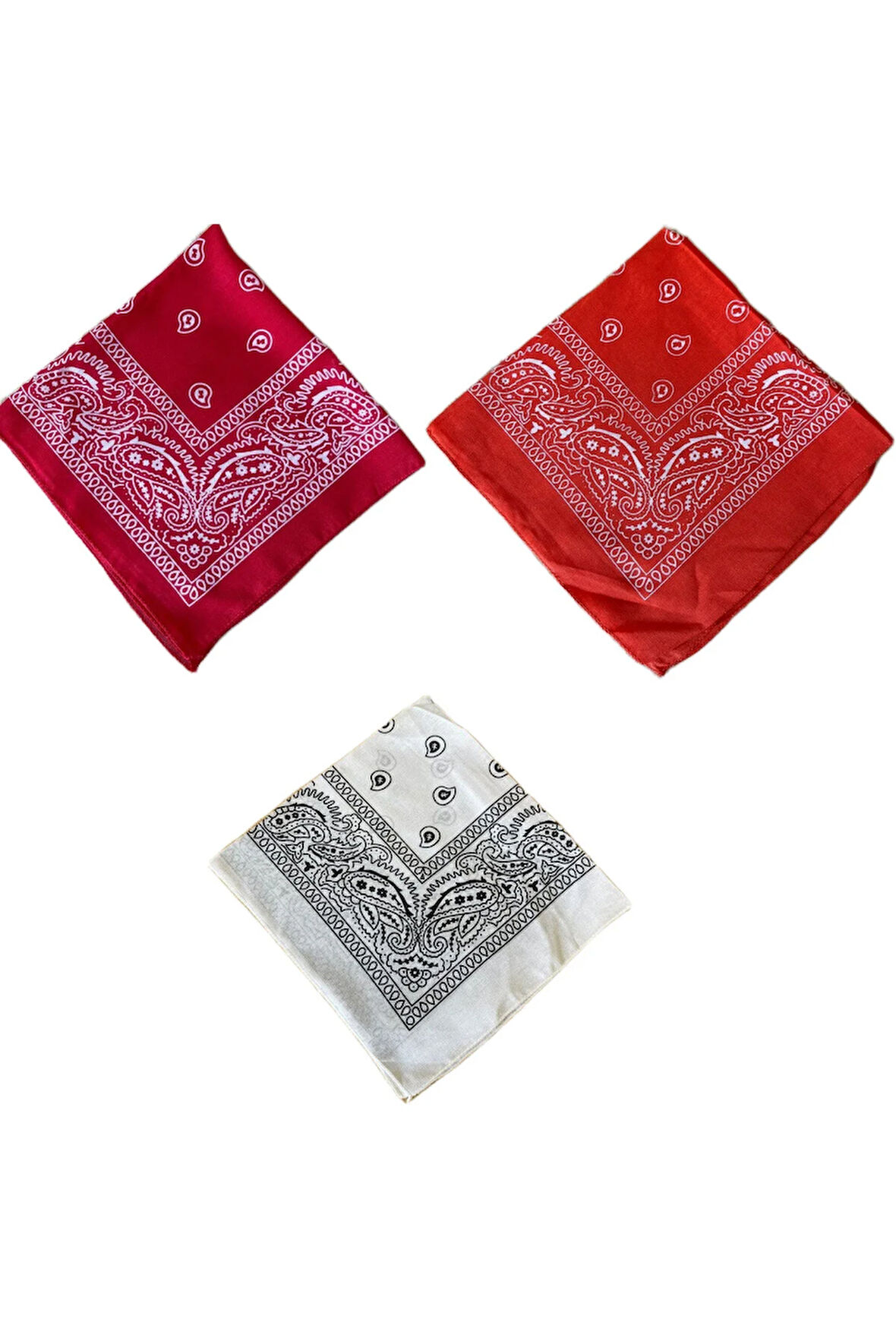 %100 Pamuklu Klasik Desen Unisex 3lü Bandana Seti Renkli Bandana Etnik Desenli A Kalite Bandana