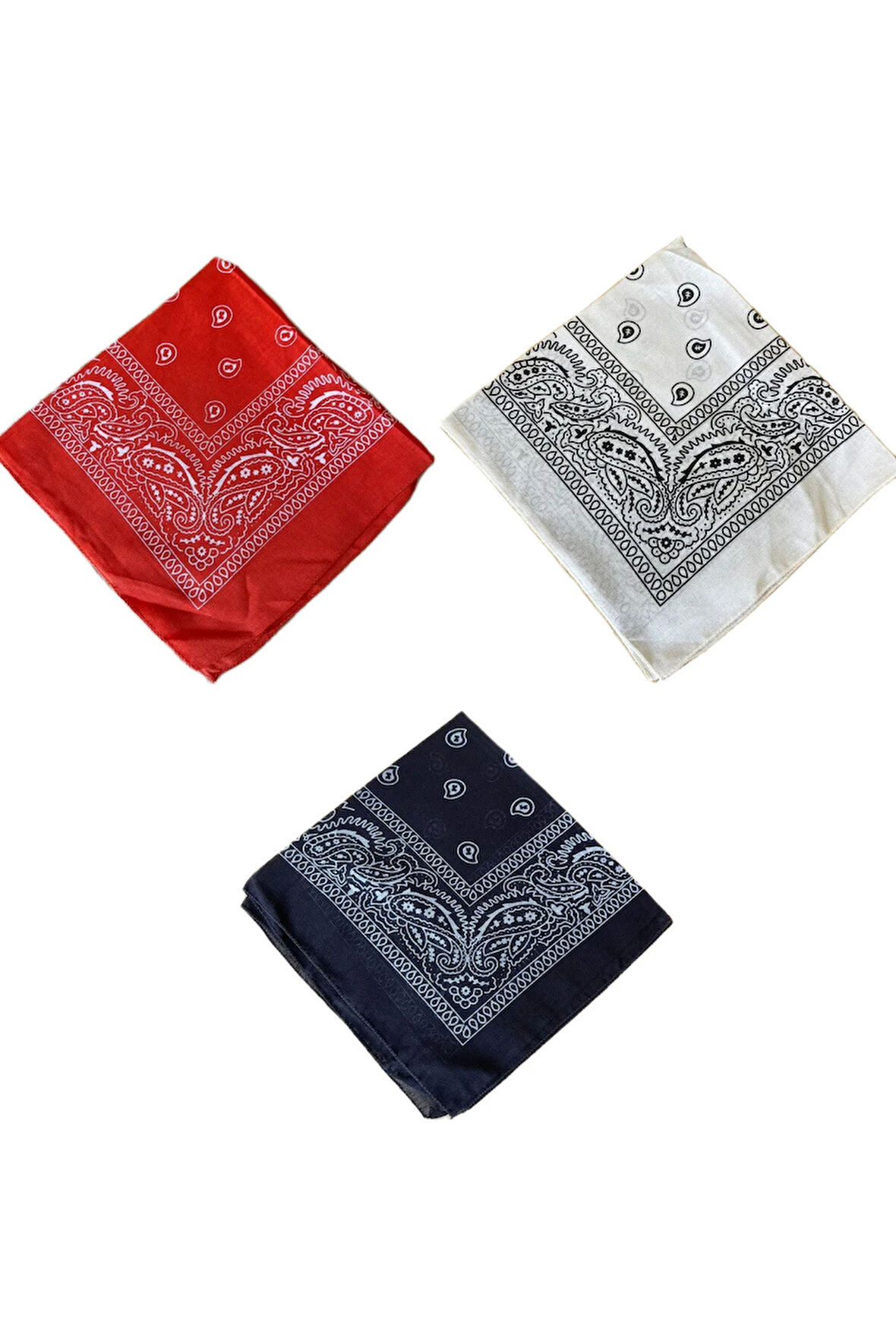 %100 Pamuklu Klasik Desen Unisex 3lü Bandana Seti Renkli Bandana Etnik Desenli A Kalite Bandana