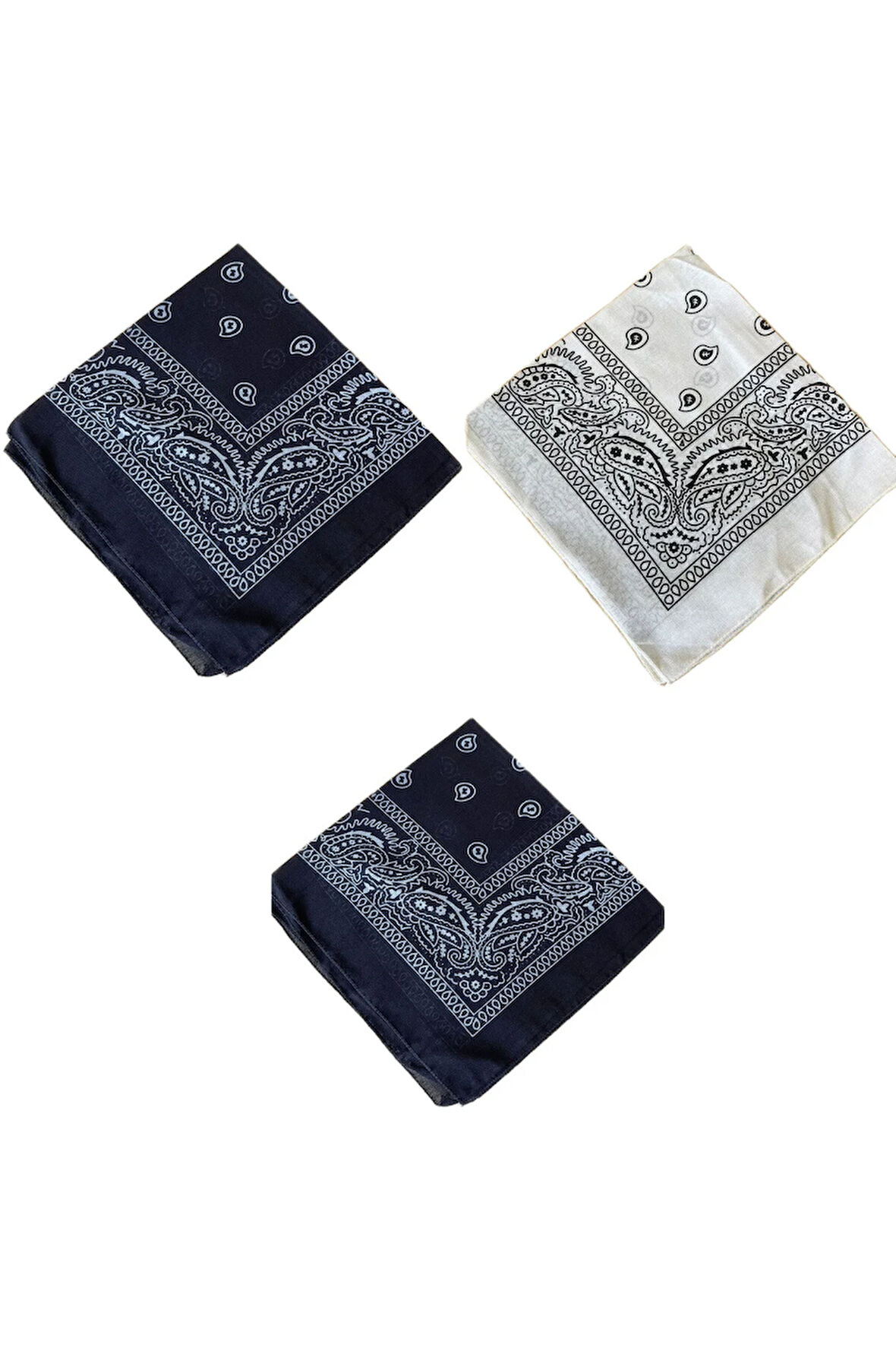 %100 Pamuklu Klasik Desen Unisex 3lü Bandana Seti Renkli Bandana Etnik Desenli A Kalite Bandana