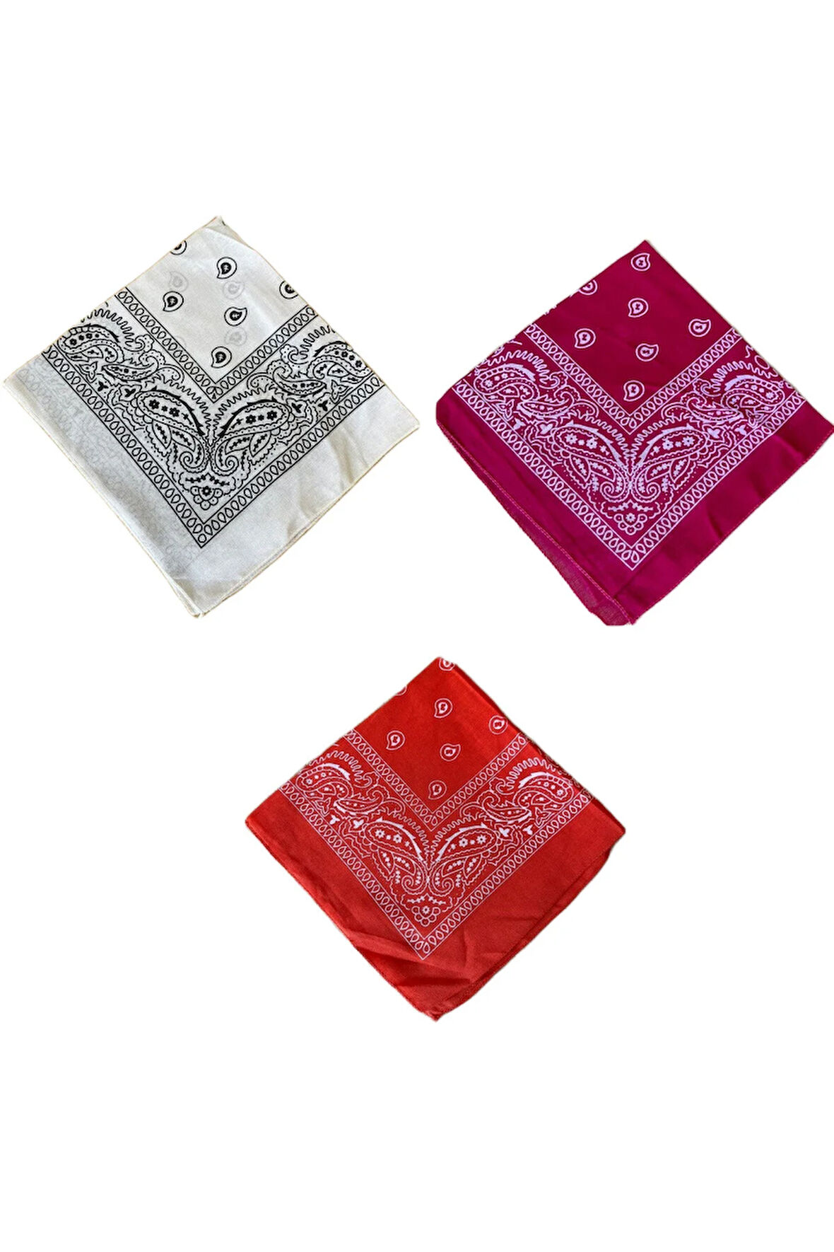 %100 Pamuklu Klasik Desen Unisex 3lü Bandana Seti Renkli Bandana Etnik Desenli A Kalite Bandana