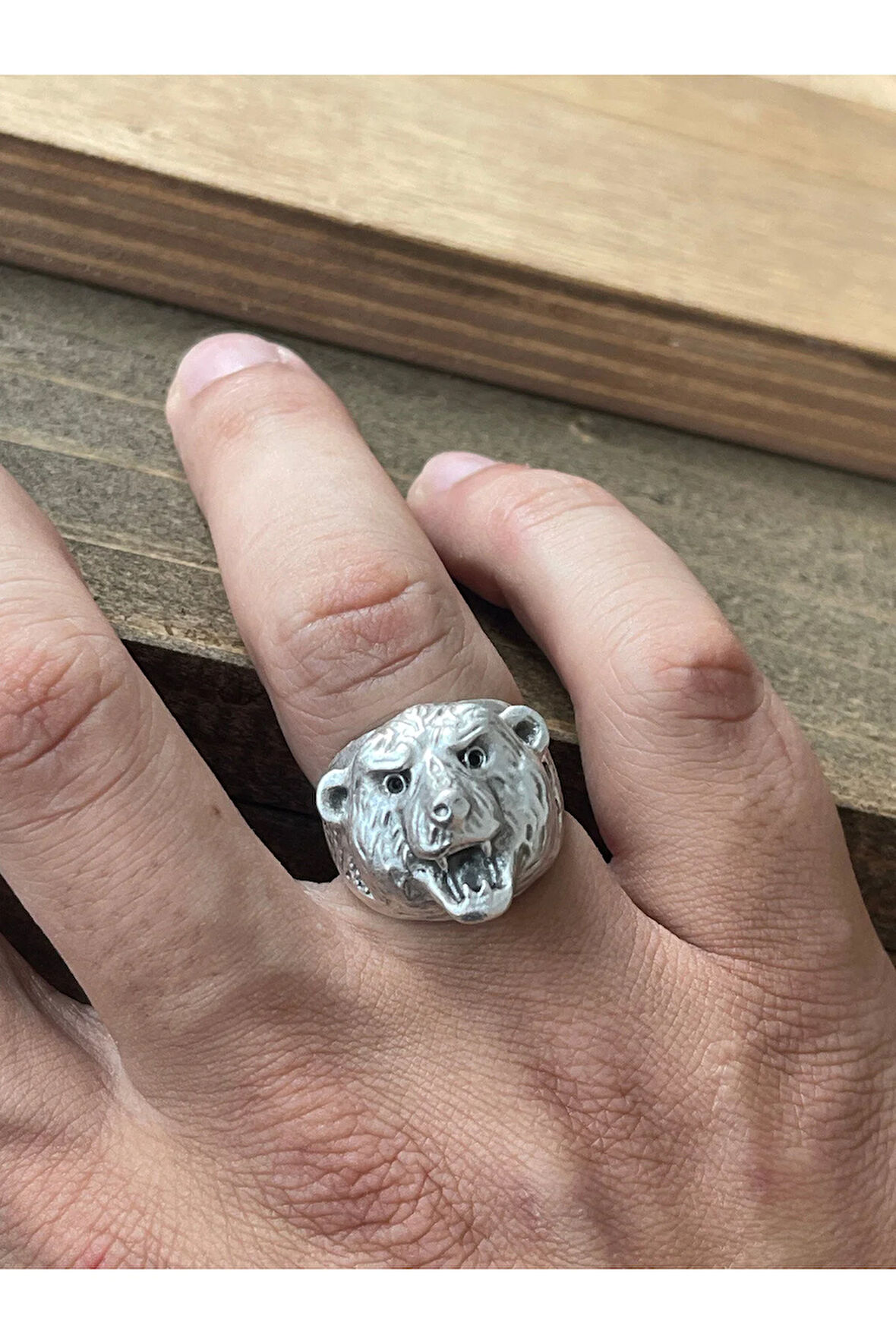 Ayarlanabilir Ölçü 925 Ayar Gümüş Kaplama Ayı Kafası Tasarım Yüzük