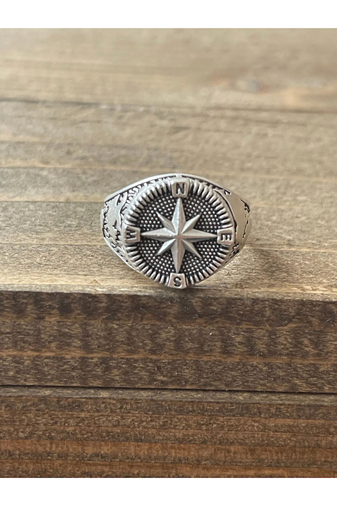 Ayarlanabilir Ölçü 925 Ayar Gümüş Kaplama Pusula Tasarım Yüzük