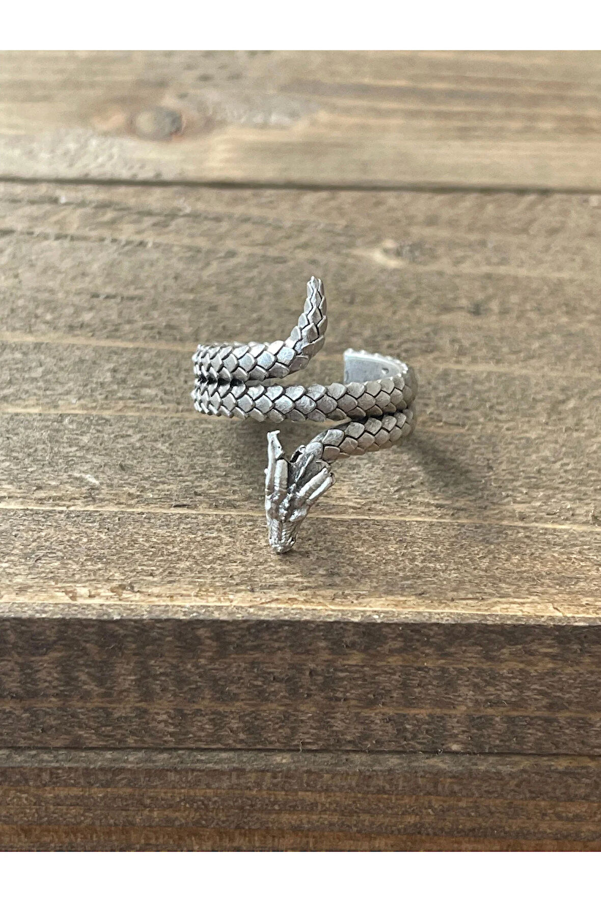 Ayarlanabilir Ölçü 925 Ayar Gümüş Kaplama Ejderha İşlemeli Tasarım Yüzük