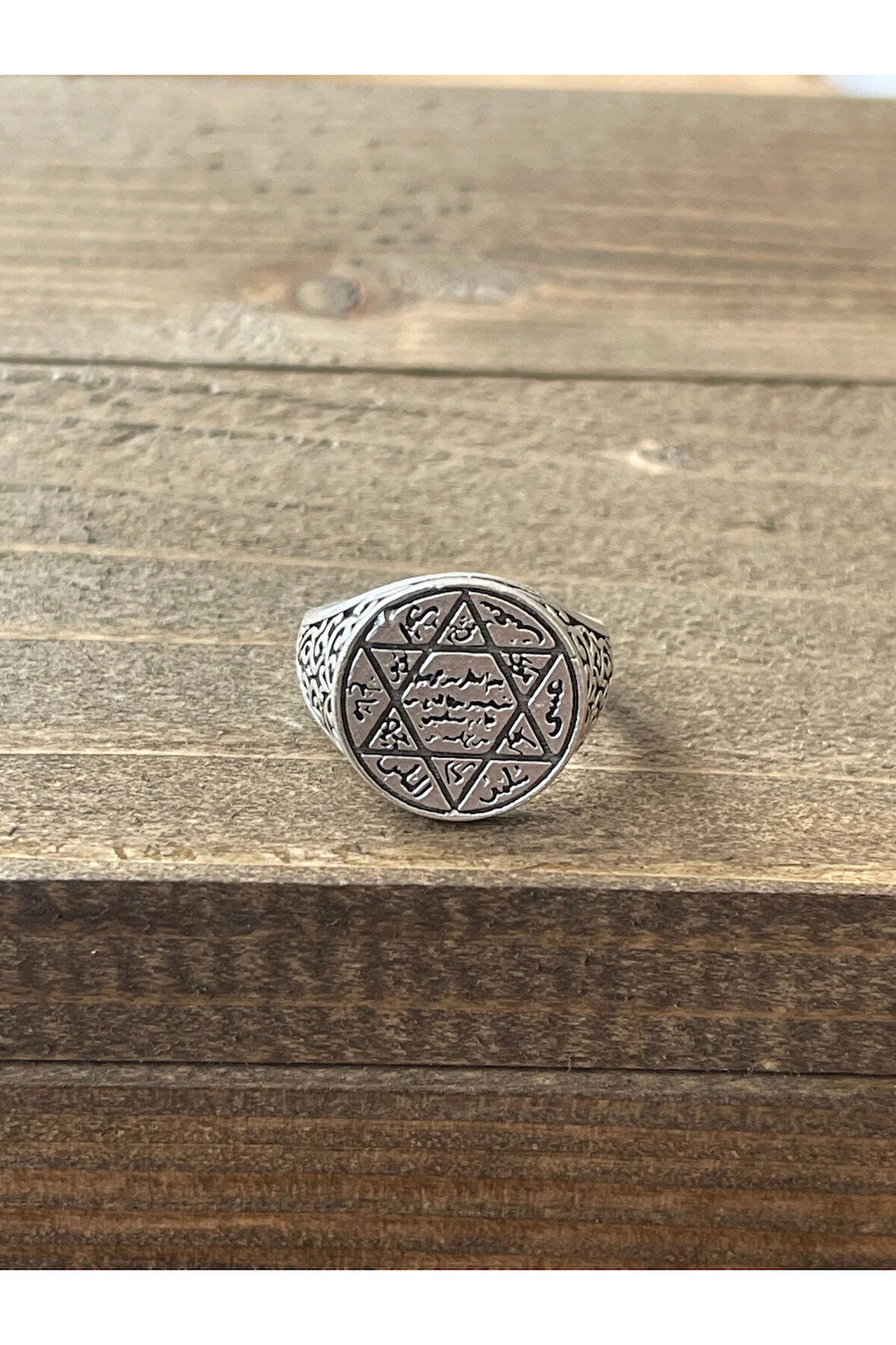 Ayarlanabilir Ölçü 925 Ayar Gümüş Kaplama Hz Süleyman Mührü Tasarım Yüzük