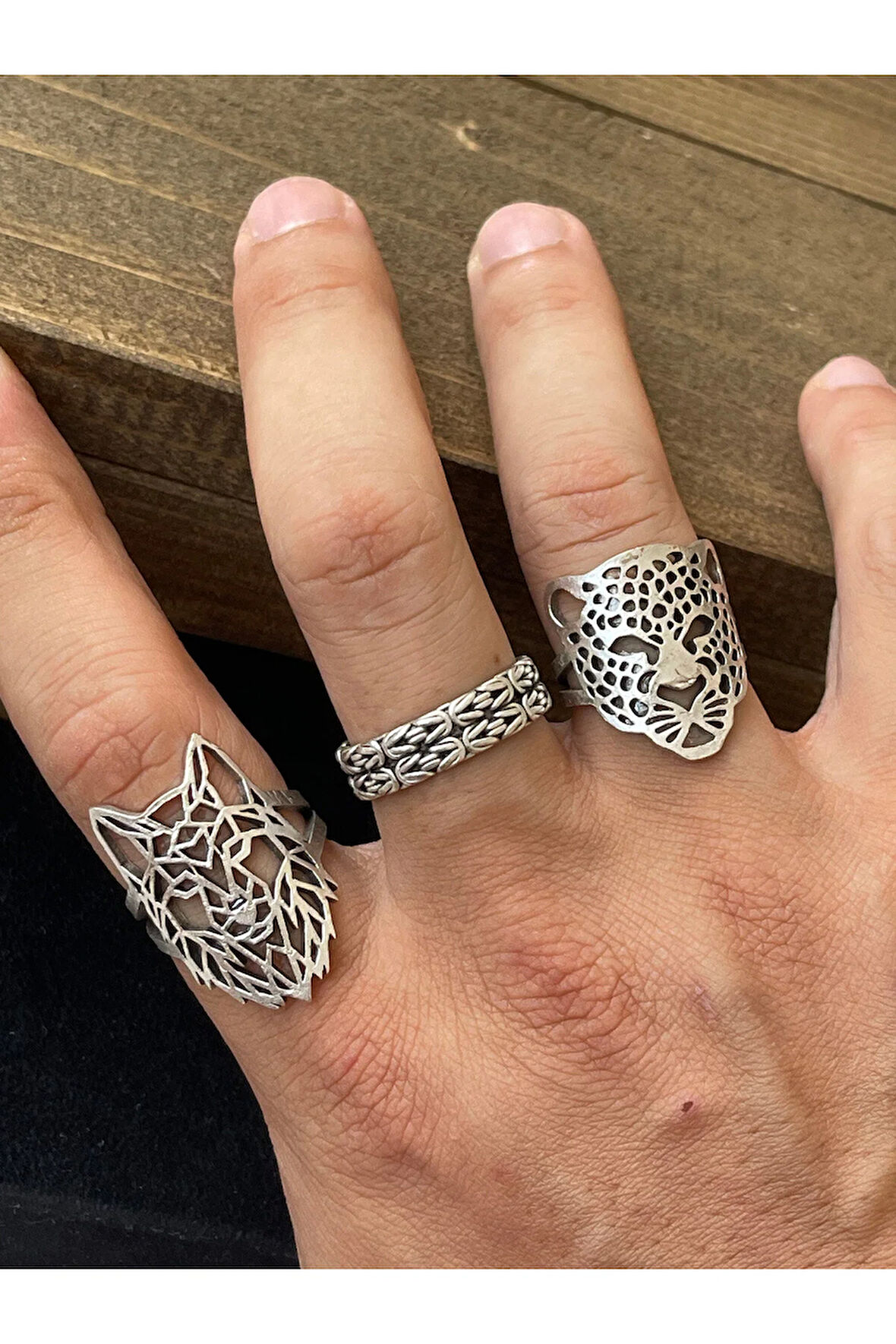 Ayarlanabilir Ölçü 925 Ayar Gümüş Kaplama Klasik Desen İşçilikli 3lü Tasarım Yüzük