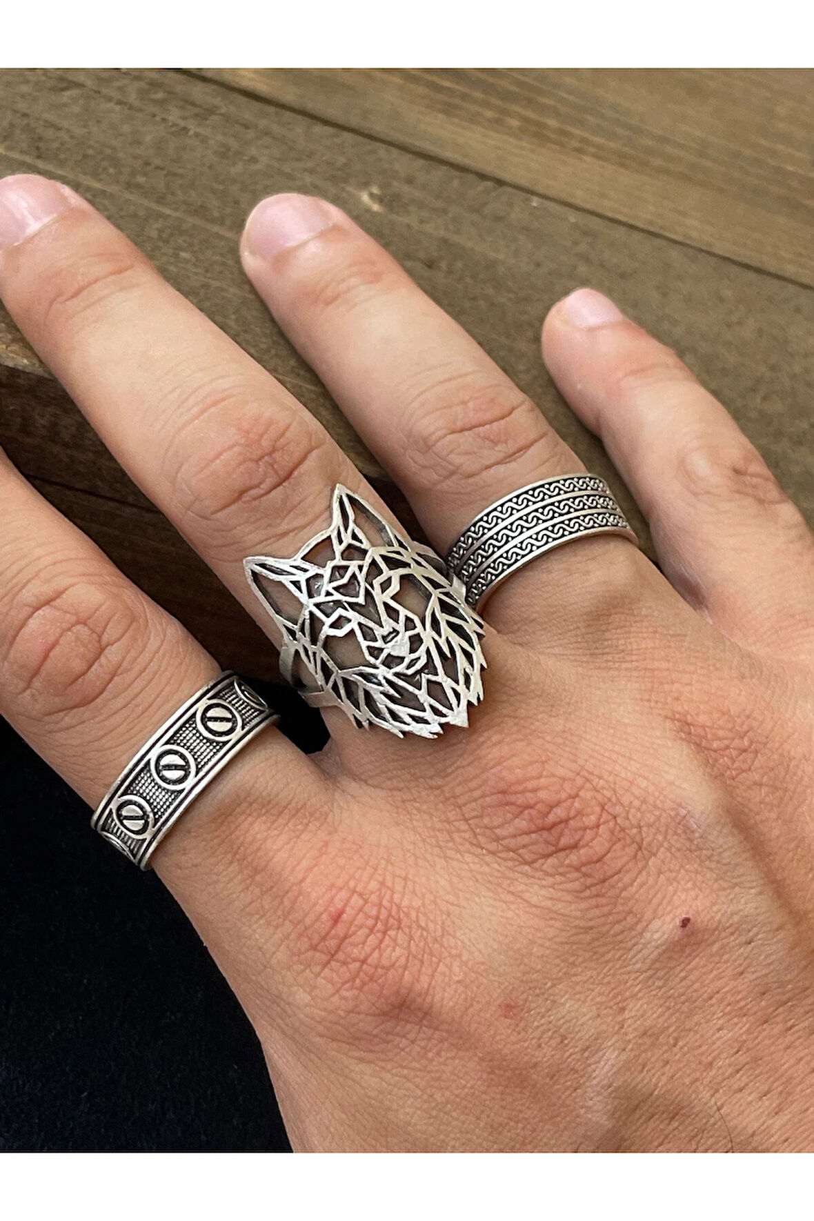 Ayarlanabilir Ölçü 925 Ayar Gümüş Kaplama Klasik Desen İşçilikli 3lü Tasarım Yüzük