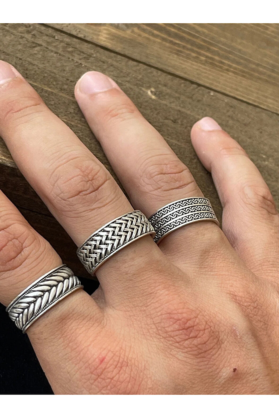 Ayarlanabilir Ölçü 925 Ayar Gümüş Kaplama Klasik Desen İşçilikli 3lü Tasarım Yüzük