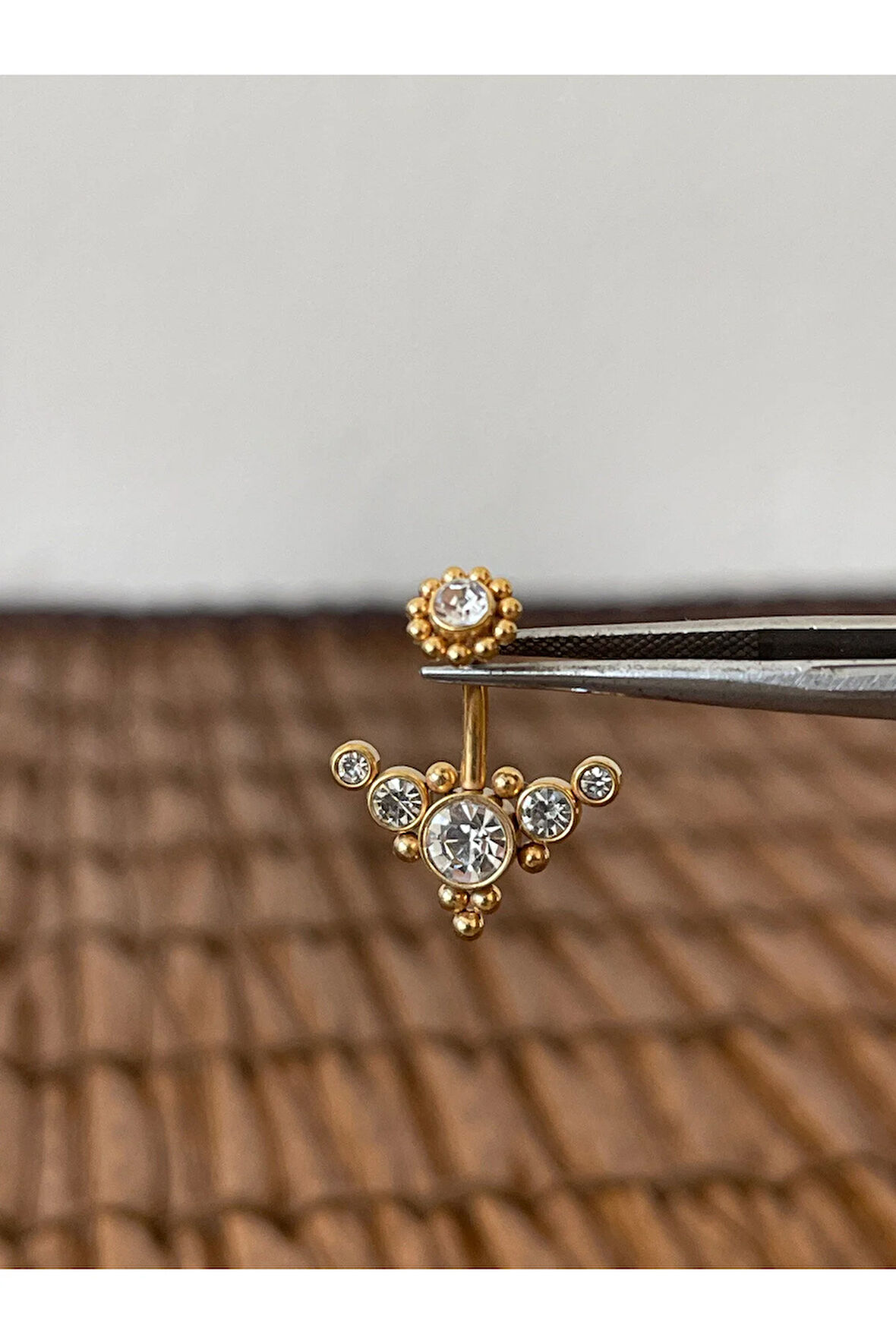 316 L Cerrahi Çelik Zirkon Parlak Taşlı Göbek Piercingi