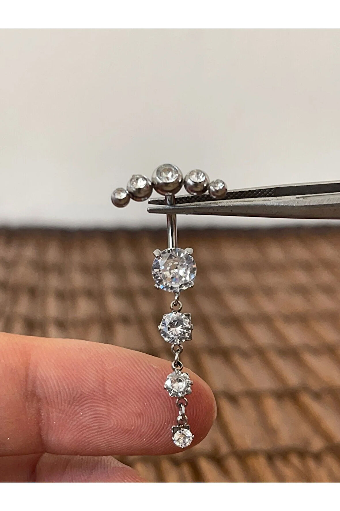 316 L Cerrahi Çelik Zirkon 5 Taş Modeli Özel Tasarım Göbek Piercingi