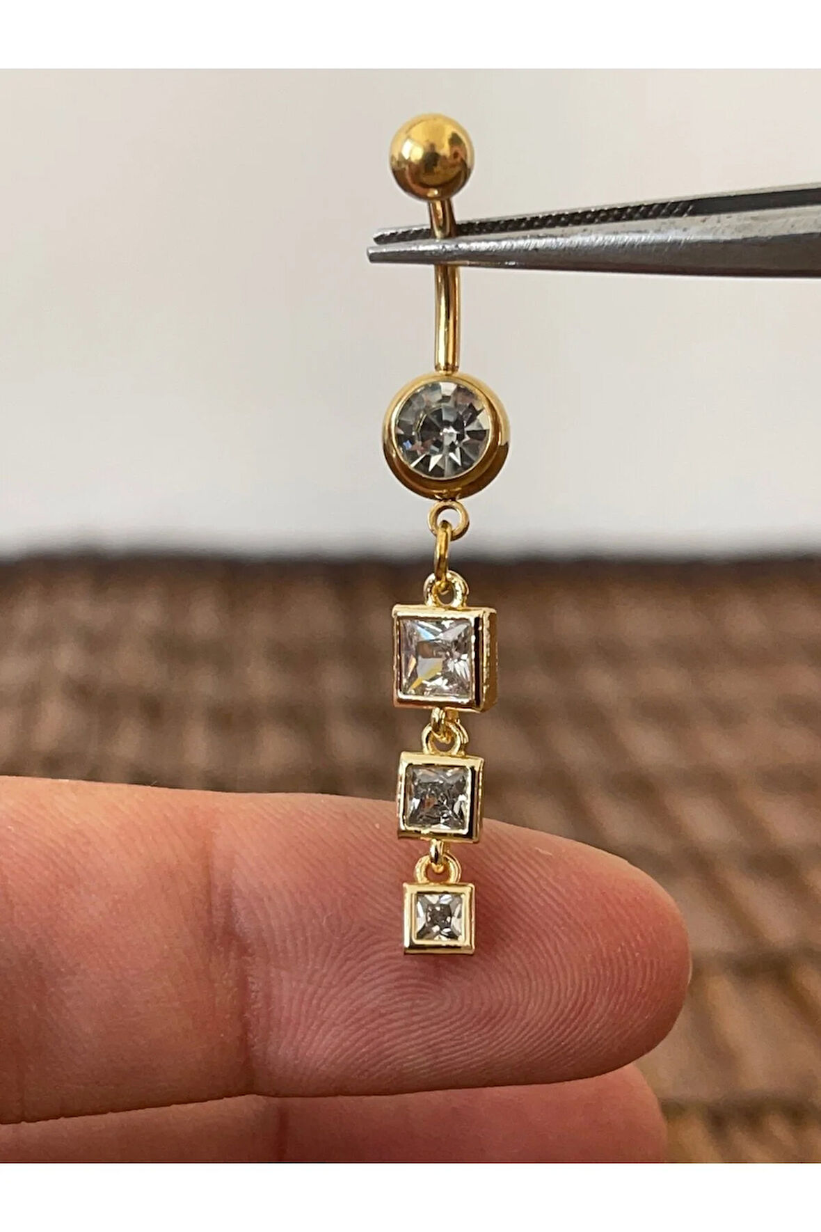 316 L Cerrahi Çelik Zirkon Taşlı Pırlanta Modeli Parlak Göbek Piercingi