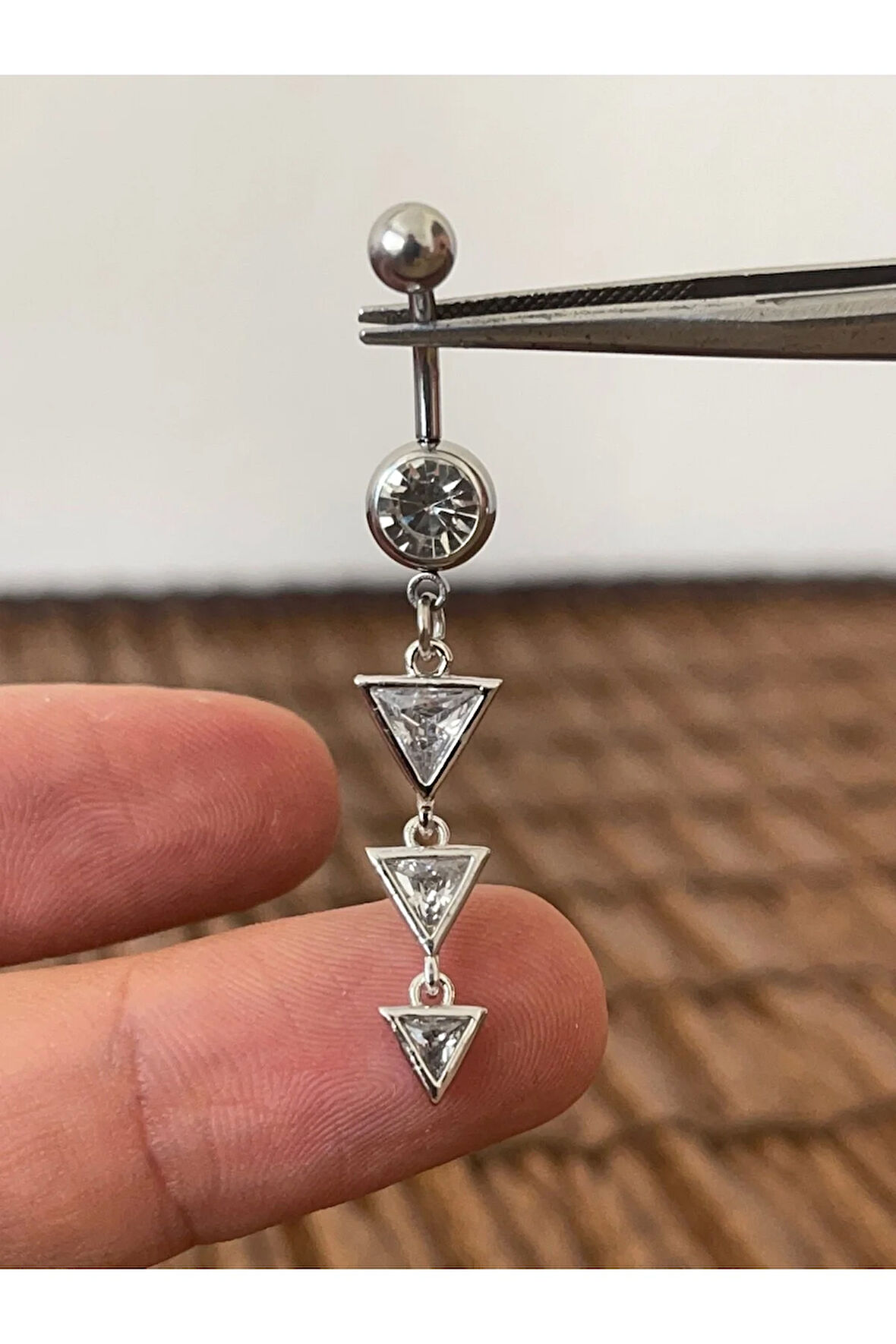 316 L Cerrahi Çelik Zirkon Taşlı Pırlanta Modeli Parlak Göbek Piercingi