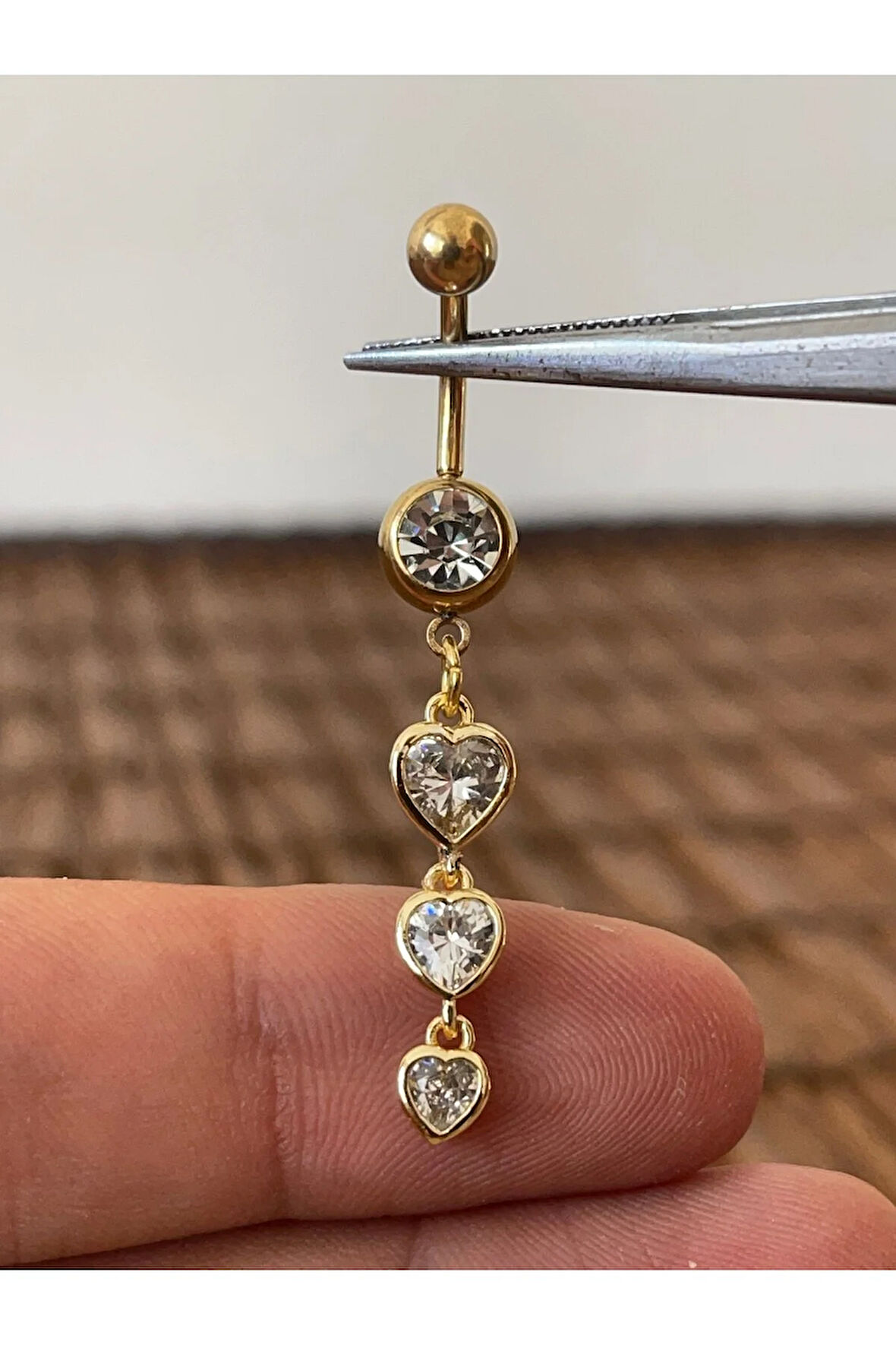 316 L Cerrahi Çelik Zirkon Taşlı Pırlanta Modeli Parlak Göbek Piercingi