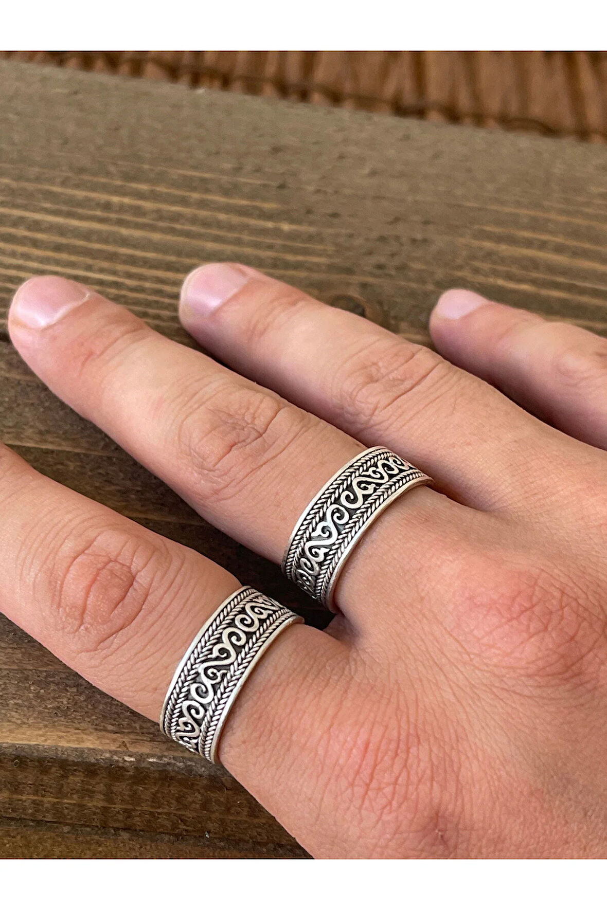 Ayarlanabilir Ölçü 925 Ayar Gümüş Kaplama İşçilikli 2li Yüzük Set