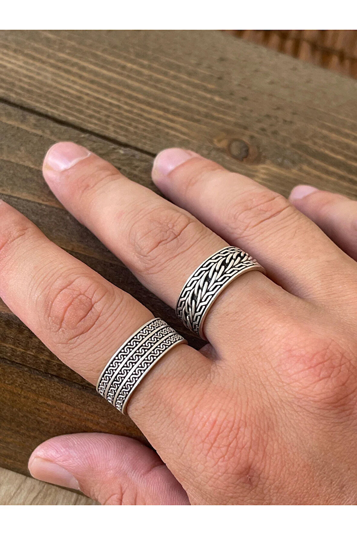 Ayarlanabilir Ölçü 925 Ayar Gümüş Kaplama İşçilikli 2li Yüzük Set