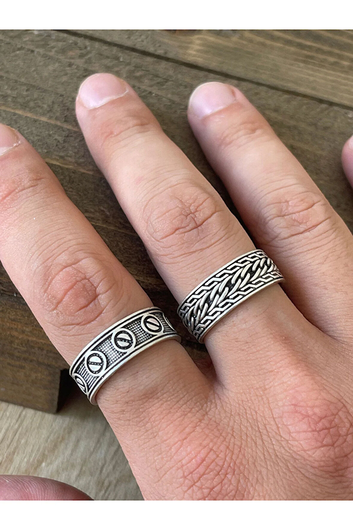 Ayarlanabilir Ölçü 925 Ayar Gümüş Kaplama İşçilikli 2li Yüzük Set