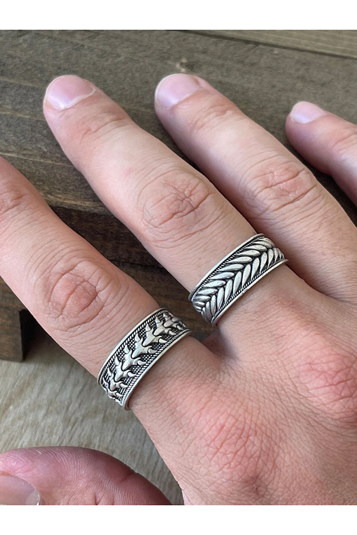 Ayarlanabilir Ölçü 925 Ayar Gümüş Kaplama İşçilikli 2li Yüzük Set