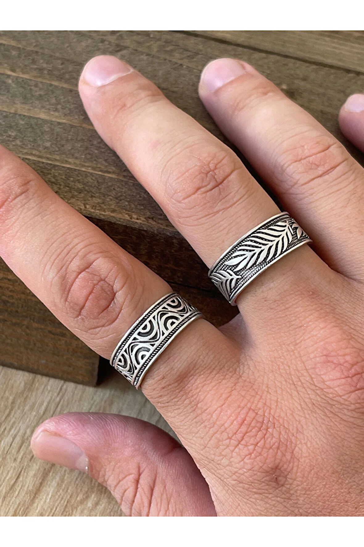 Ayarlanabilir Ölçü 925 Ayar Gümüş Kaplama İşçilikli 2li Yüzük Set