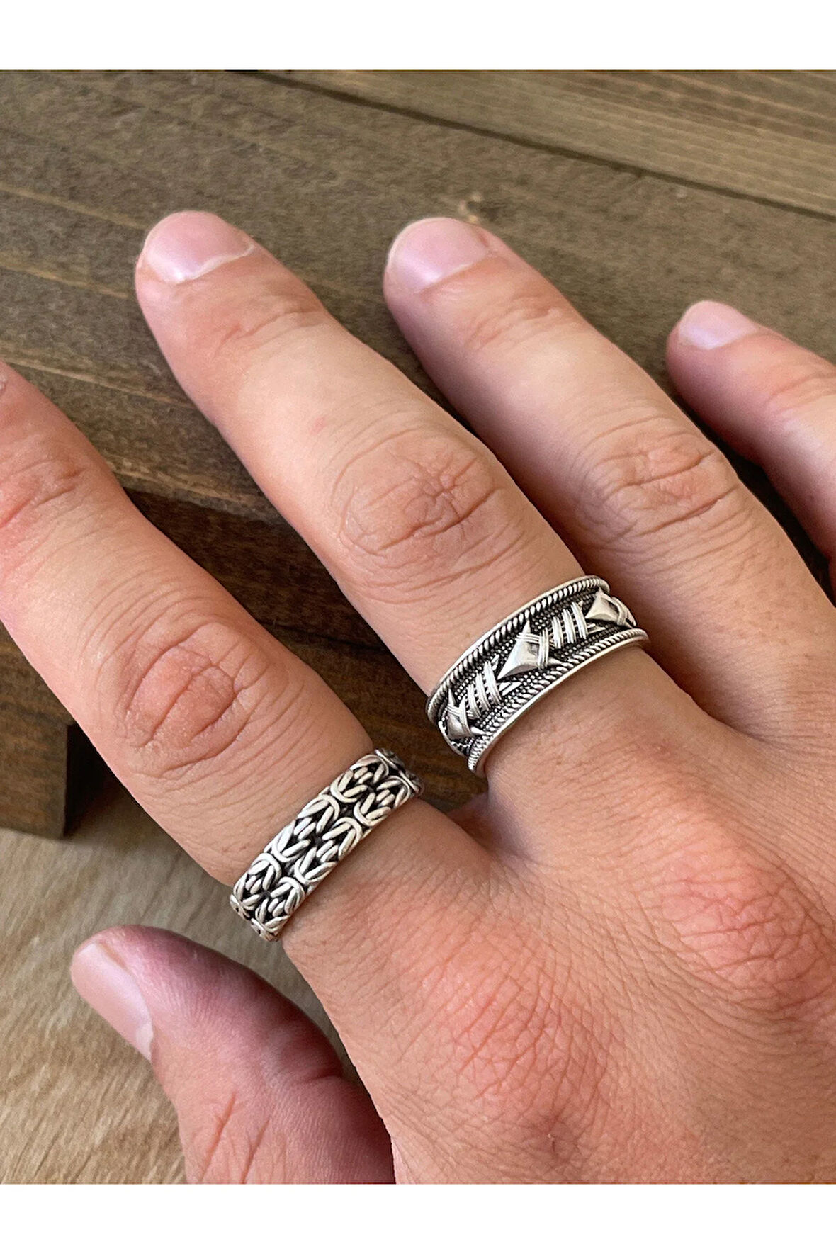 Ayarlanabilir Ölçü 925 Ayar Gümüş Kaplama İşçilikli 2li Yüzük Set