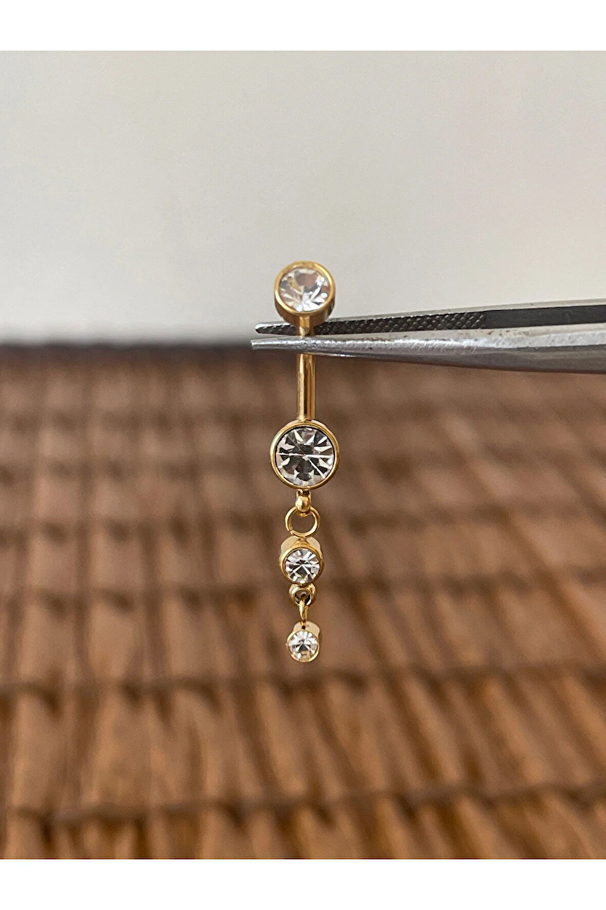 316 L Cerrahi Çelik Su Yolu Zirkon Taşlı Göbek Piercingi