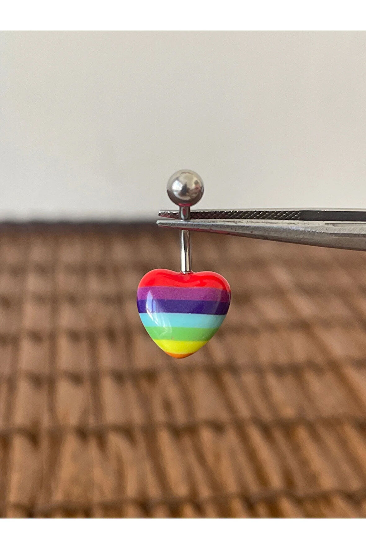 316 L Cerrahş Çelik Gökkuşağı Kalpli Göbek Piercingi