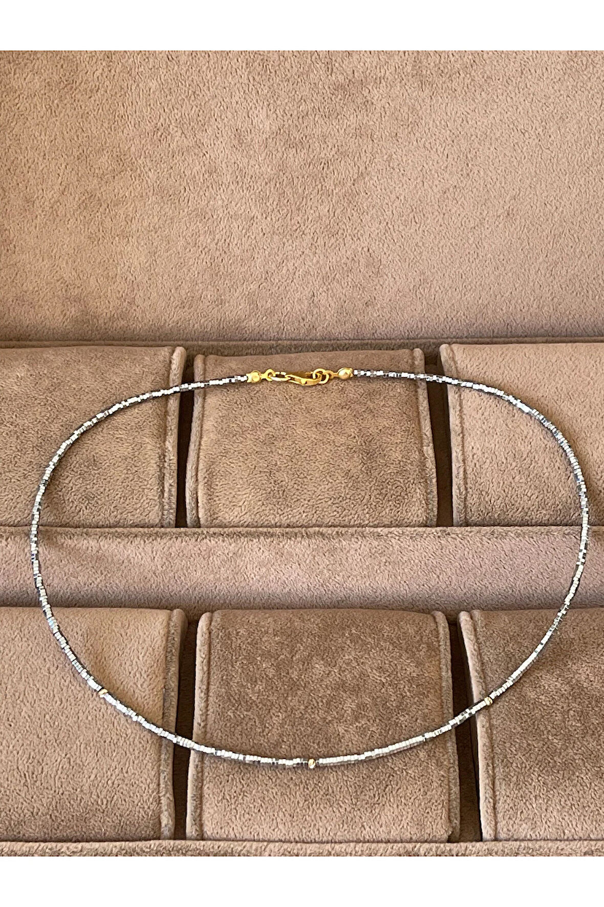 14 Ayar Altın 3 Dorikalı Doğal Parlam Hematit Taşlı Özel Tasarım Altın Kolye