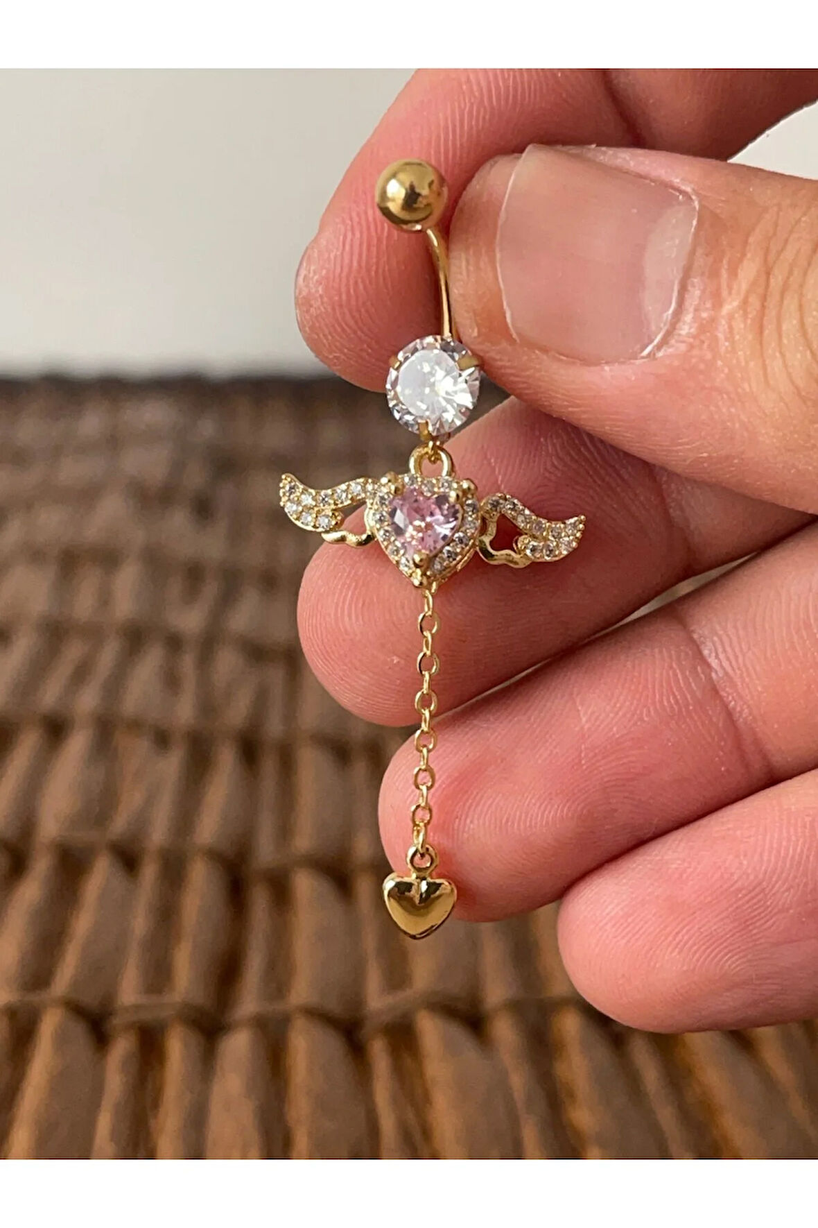 316 L Cerrahi Çelik Zirkon Parlak Taşlı Melek Göbek Piercingi