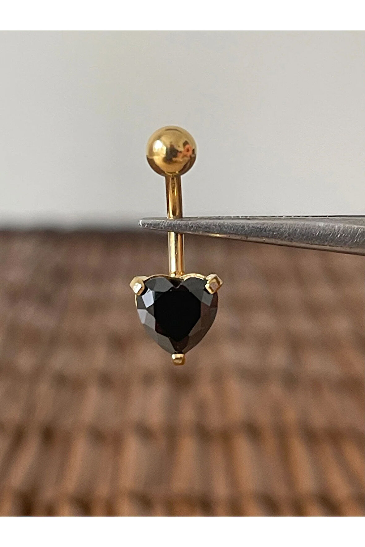 316 L Cerrahi Çelik Parlak Zirkon Taşlı Kalp Modeli Göbek Piercingi