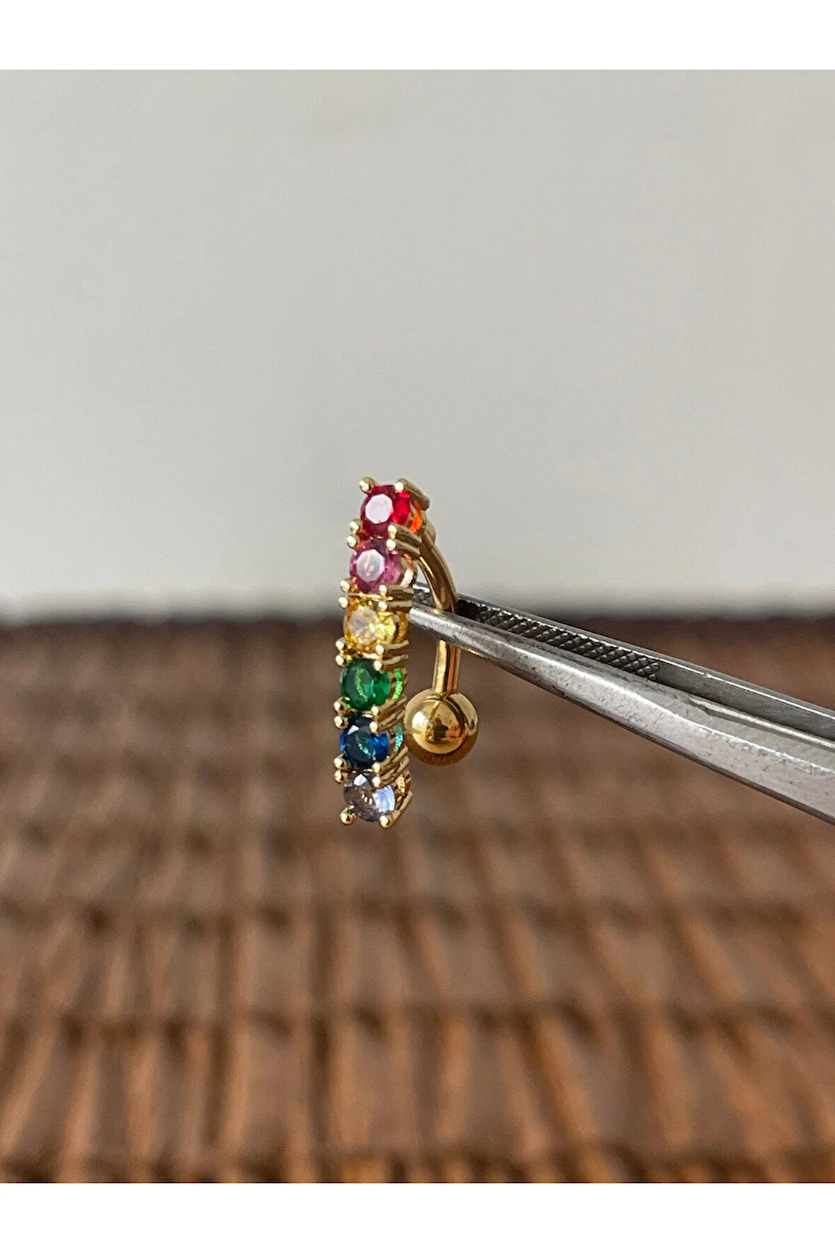 316 L Cerrahi Çelik Parlak Zirkon Taşlı Göbek Piercingi