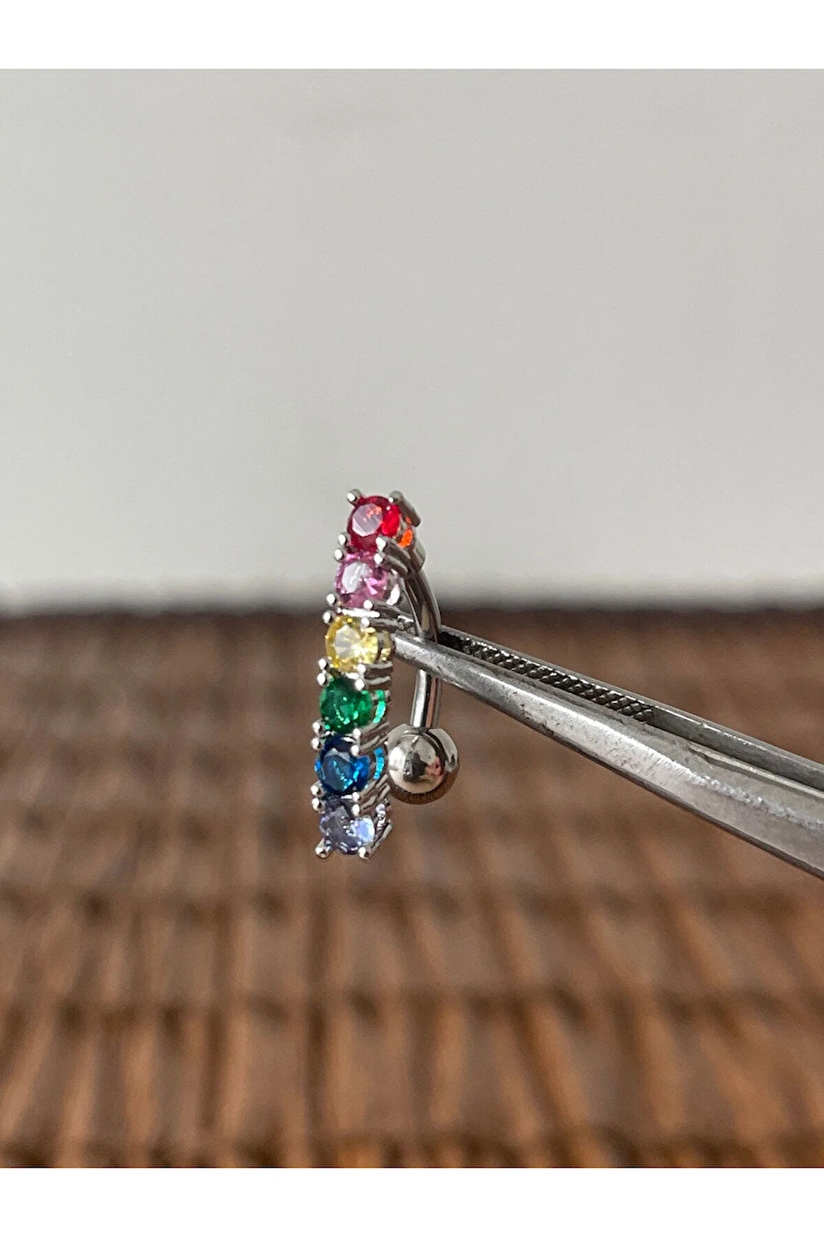 316 L Cerrahi Çelik Parlak Zirkon Taşlı Göbek Piercingi