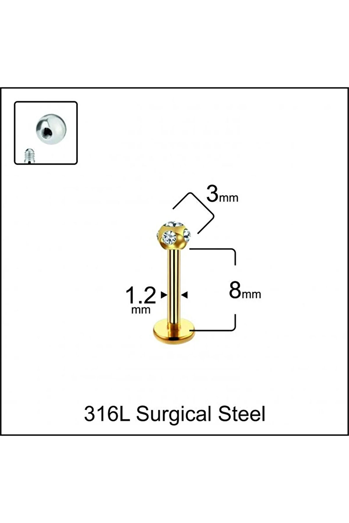 316 L Cerrahi Çelik Taşlı Minimal Tasarım DudakHelix Tragus Kıkırdak Conch Piercingi